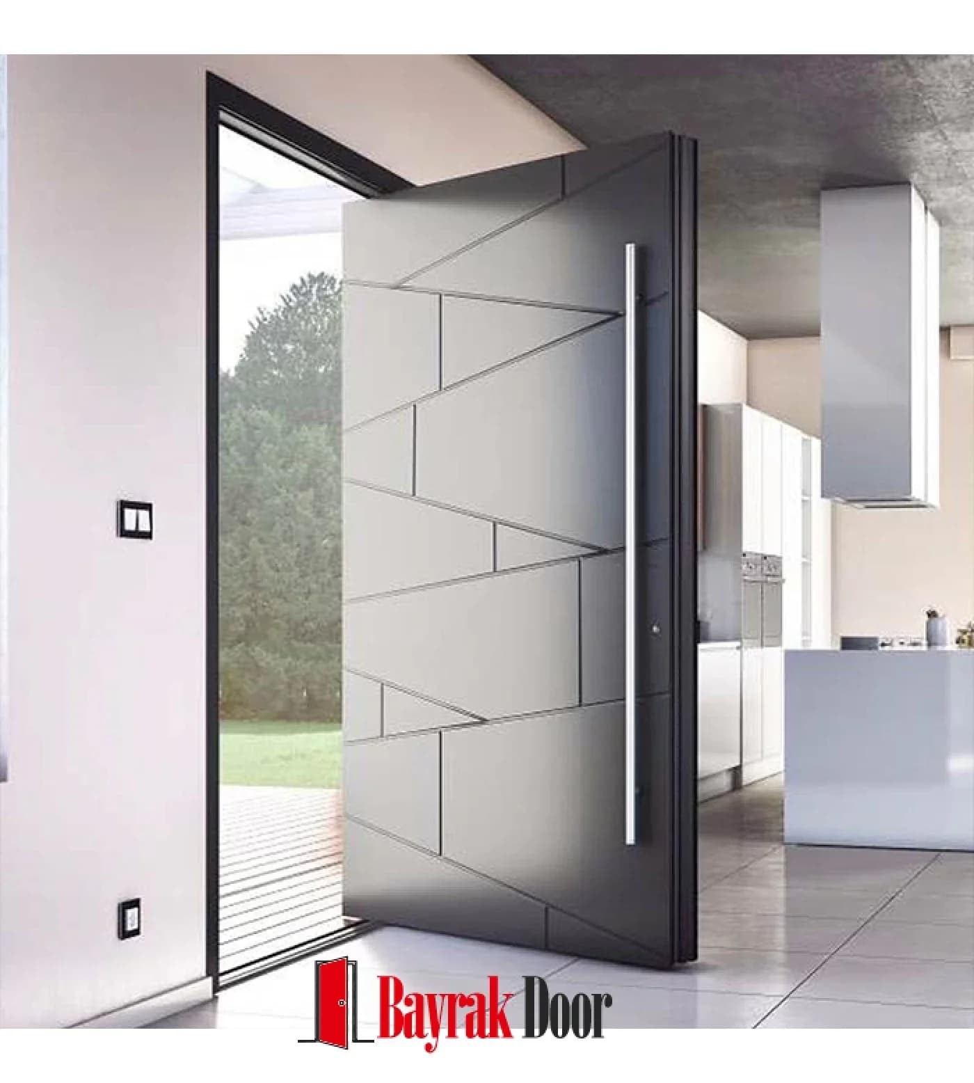 Asimetrik Kırık Gri Pivot Çelik Kapı TR348