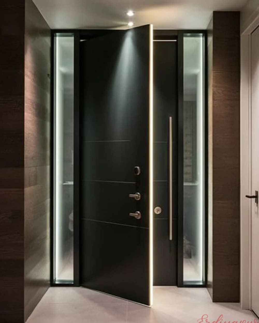 Anthracite Pivot Door with Illuminated Sidelight — product code BY-312
