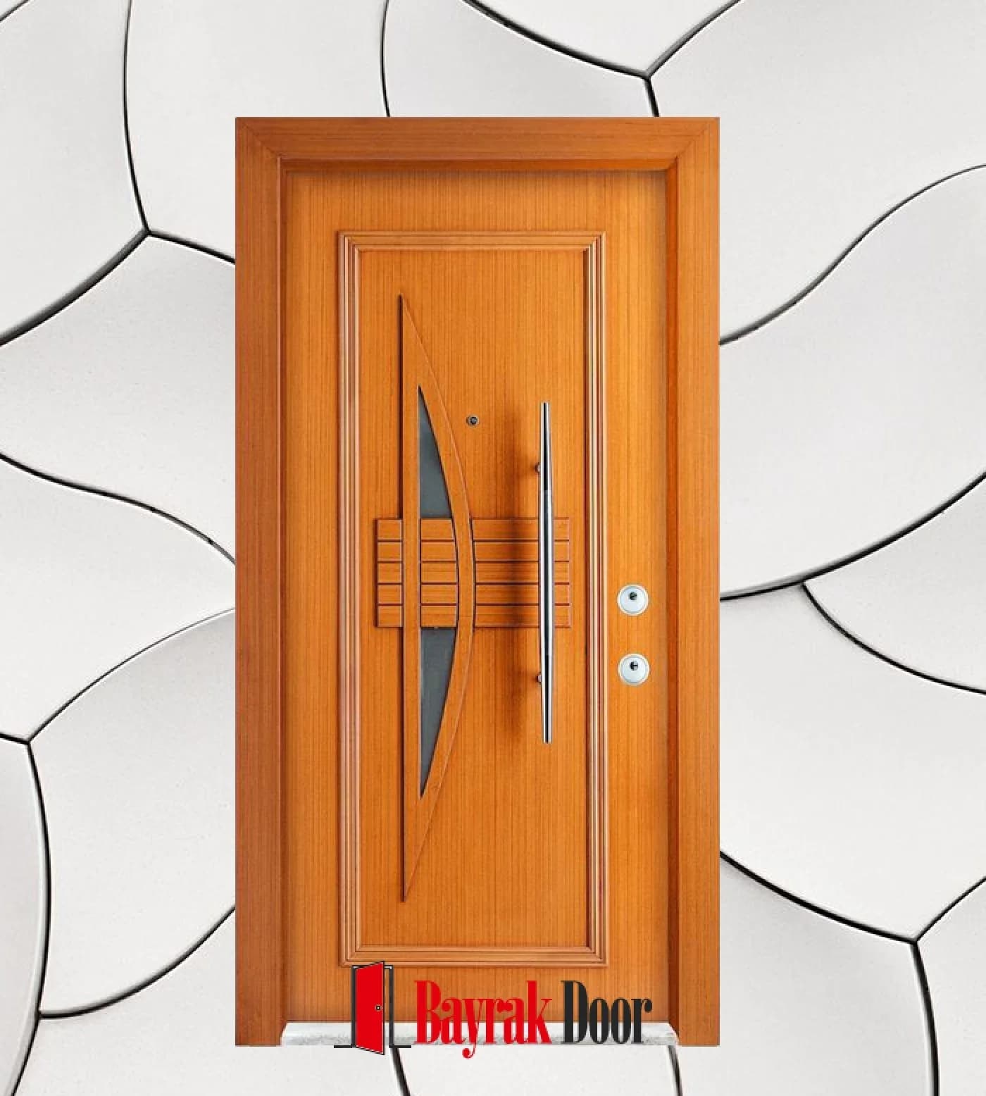 Asymmetric Arc Orange Honey-Toned Steel Door C-TR717 — Asymmetric composition of arc-shaped lines on an orange honey-toned face