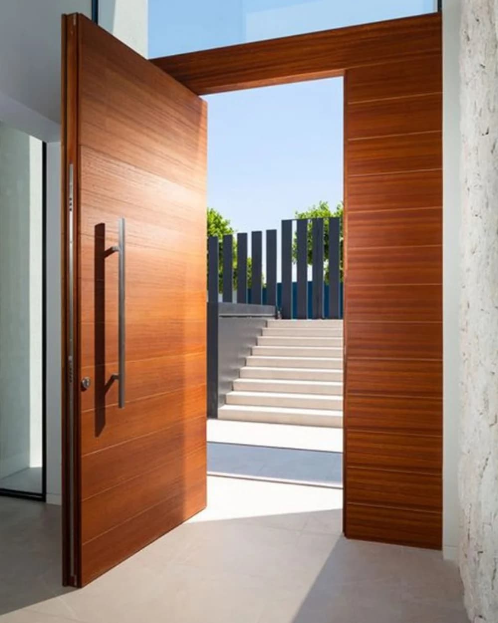 Plain Walnut Wide-Leaf Pivot Villa Door — product code BY-126