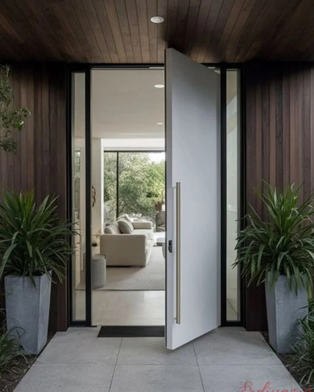 Plain White Pivot Door on a Wood Facade — product code BY-324