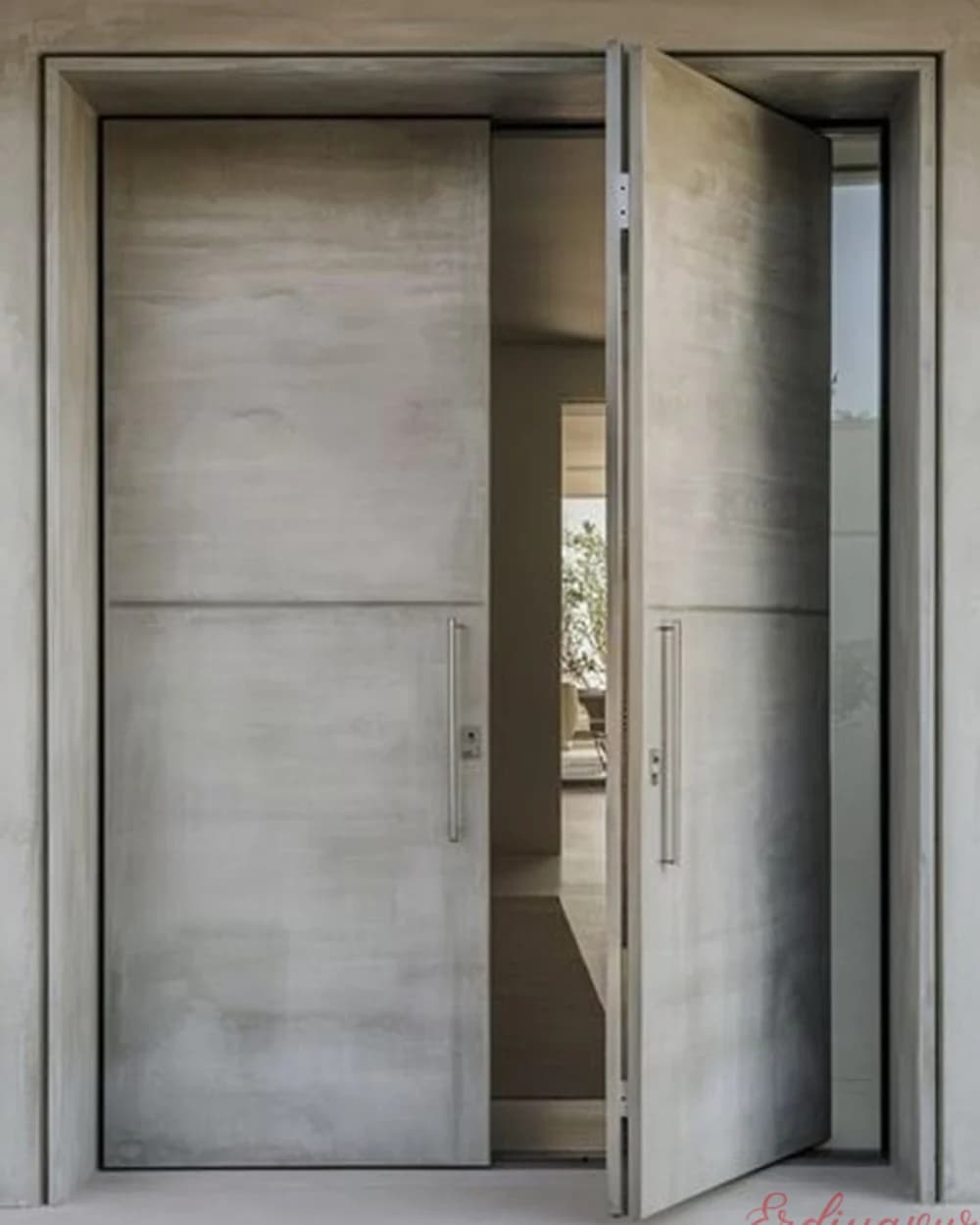 Grey Concrete-Look Glazed Pivot Door — product code BY-322