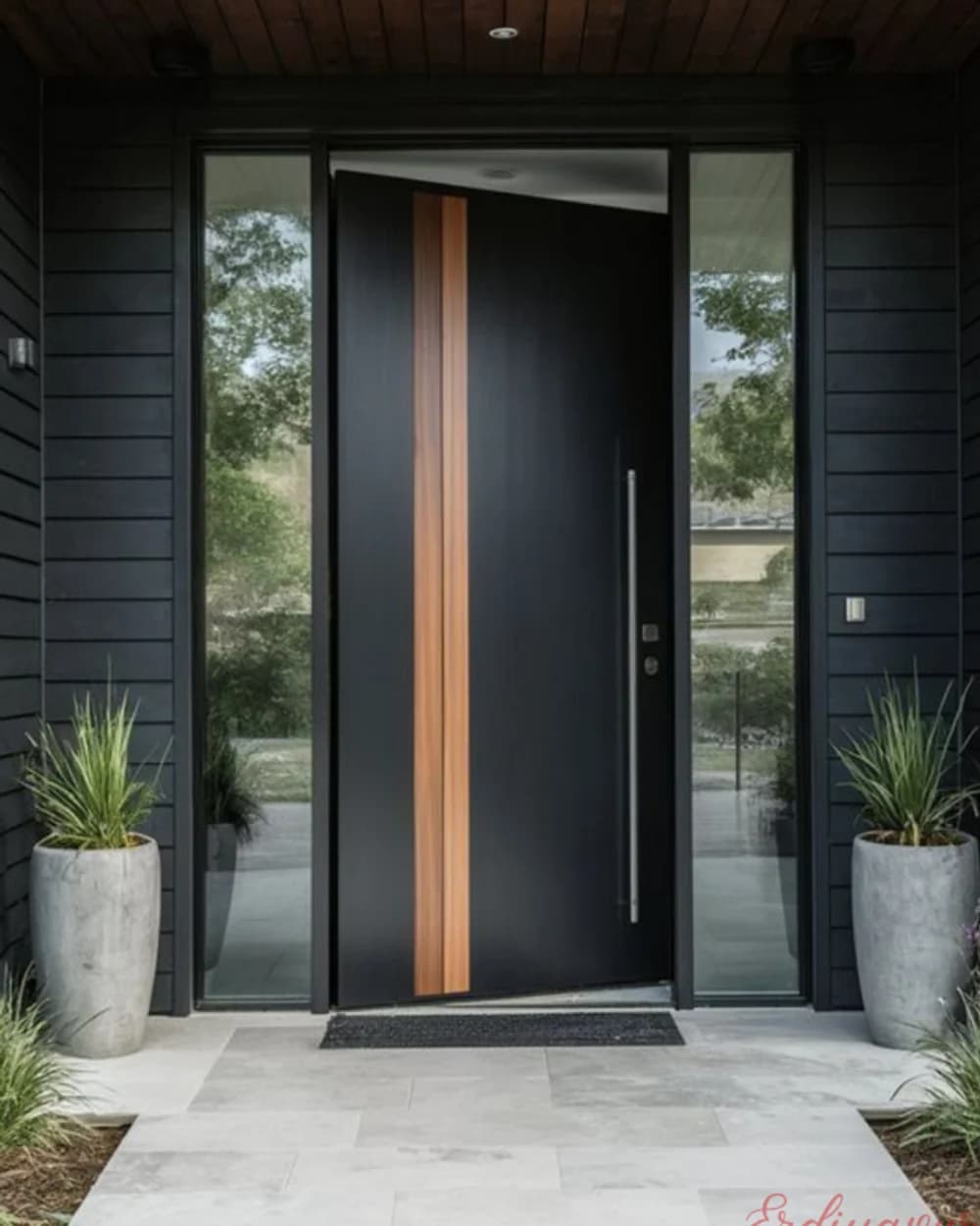 Copper Strip Anthracite Pivot Door with Sidelight — product code BY-33