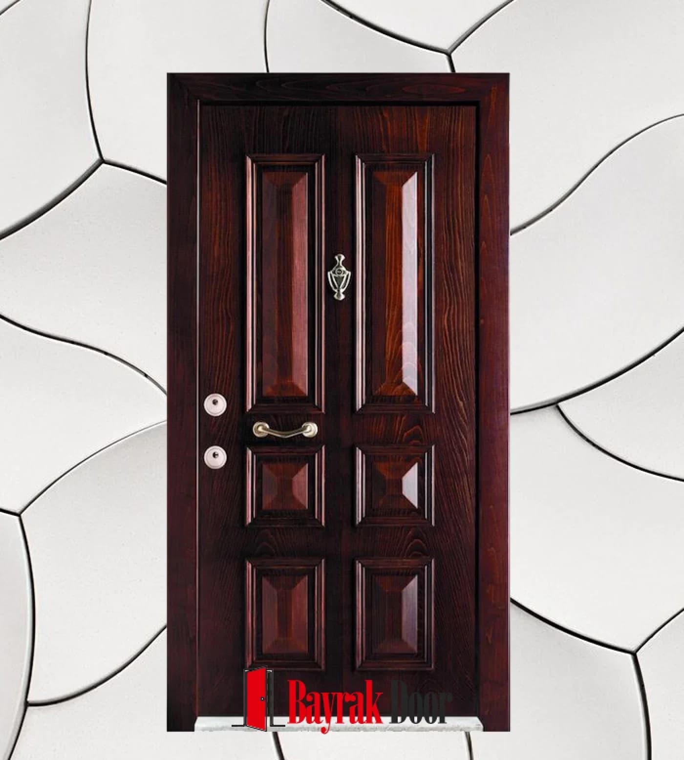 Six-Section Paneled Dark Walnut Steel Door C-TR725 — Six-section panel grid on dark walnut