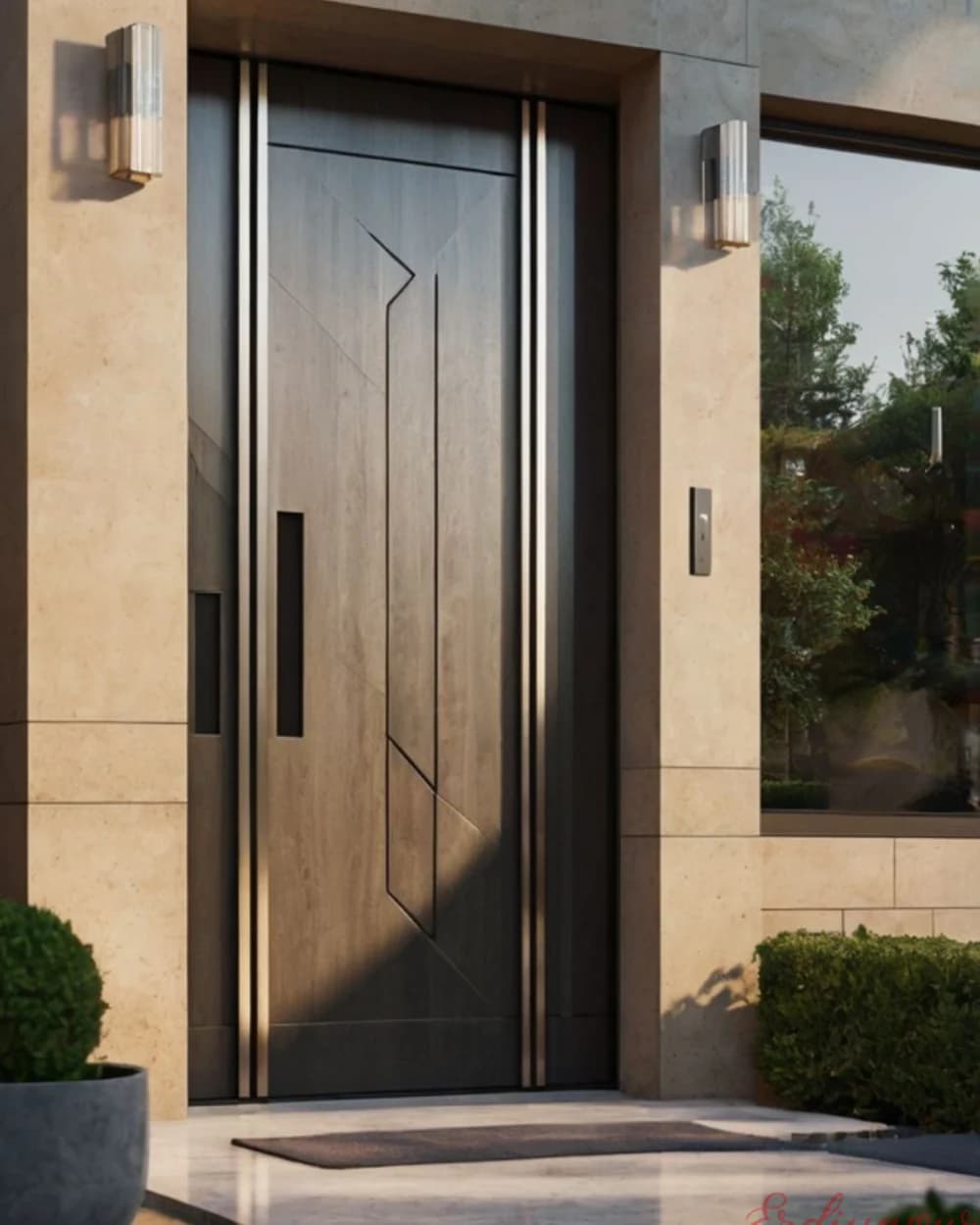Anthracite Pivot Door with Diagonal Cut Detailing — product code BY-45
