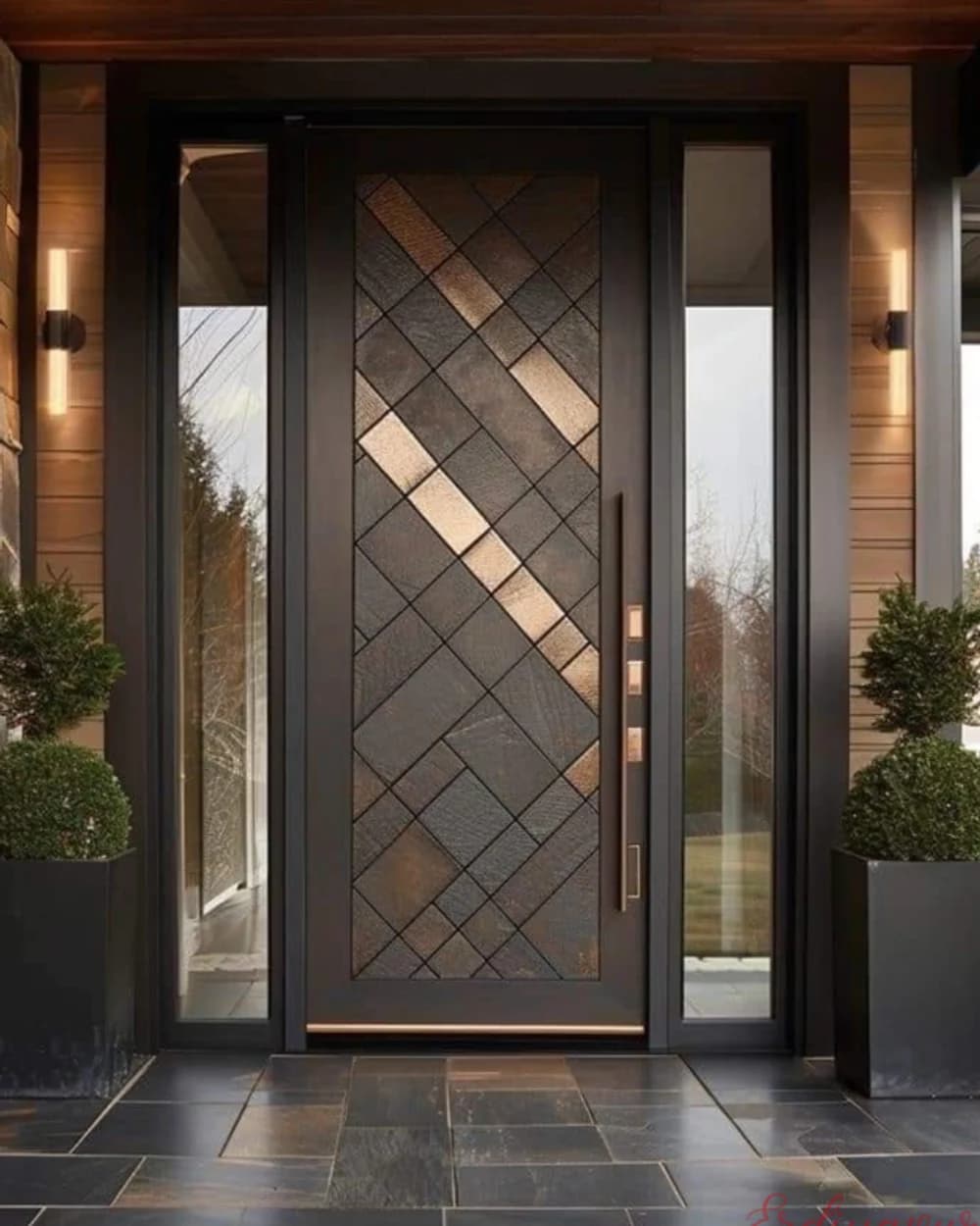 Diamond Lattice Walnut Pivot Villa Door — product code BY-39