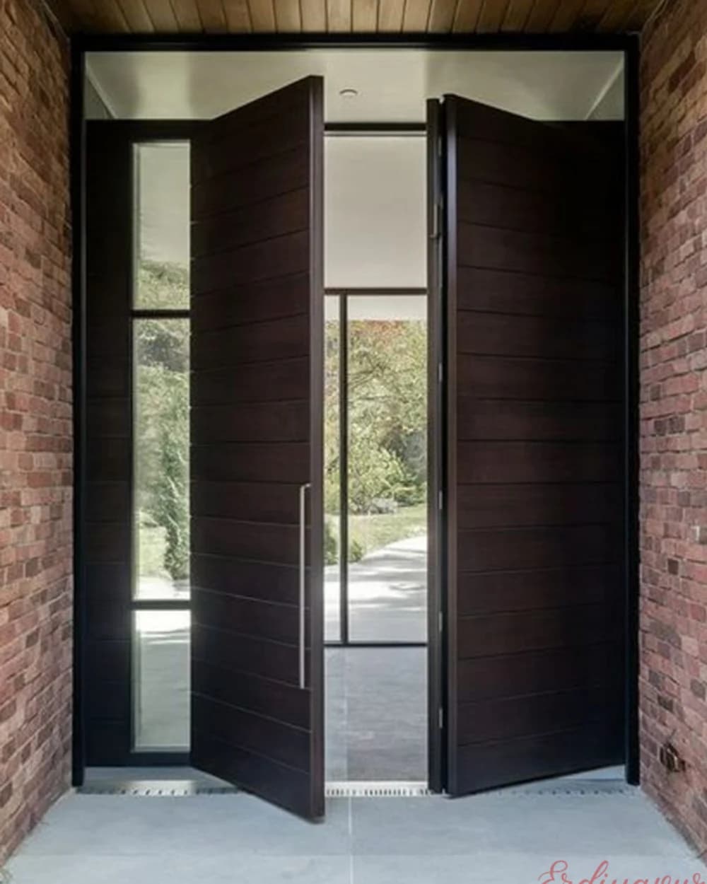 Anthracite Double Leaf Pivot Door on a Brick Facade — product code BY-204