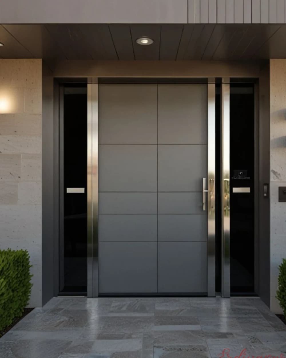 Light Grey Double-Leaf Pivot Door with Glass Panels — product code BY-50
