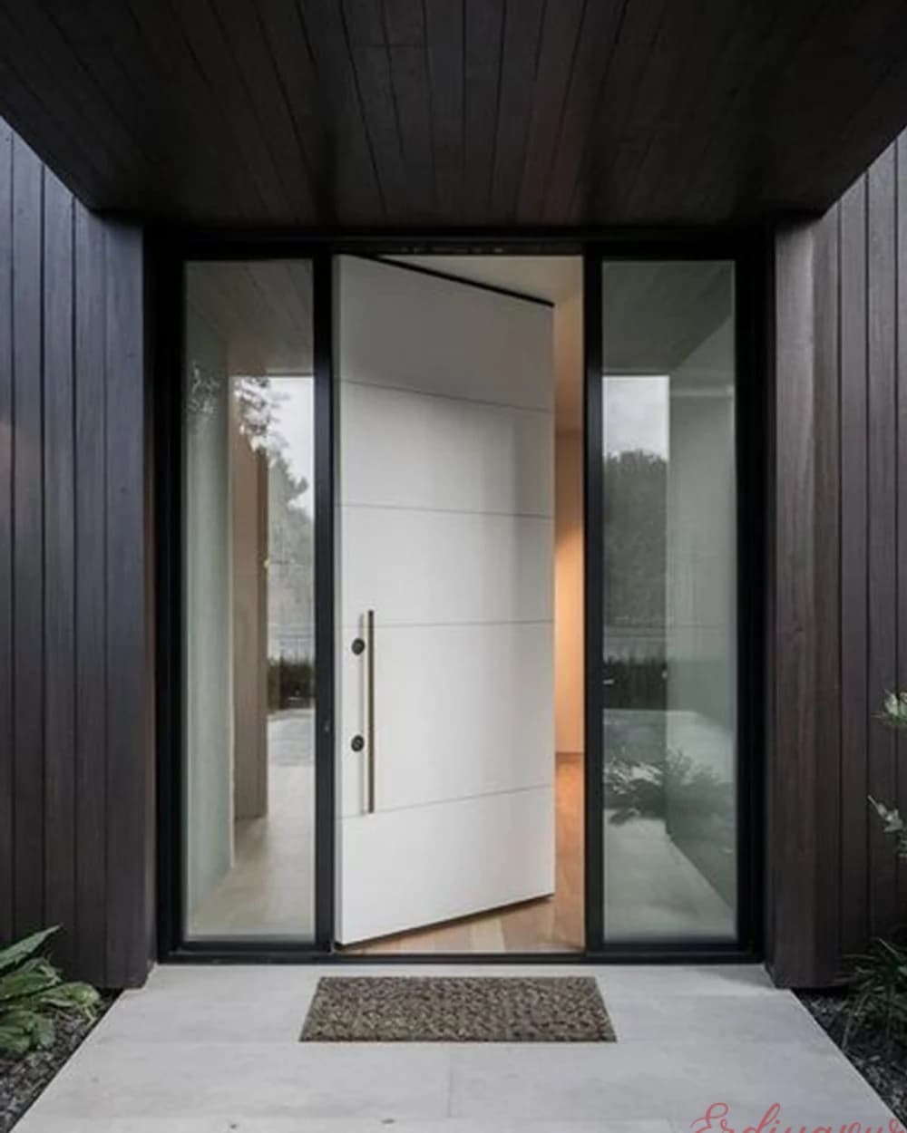White Frosted Glass Pivot Door with Black Frame — product code BY-240