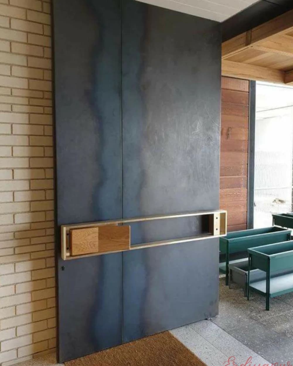 Smoke Grey Marble-Patterned Pivot Door with Gold Banding — product code BY-93