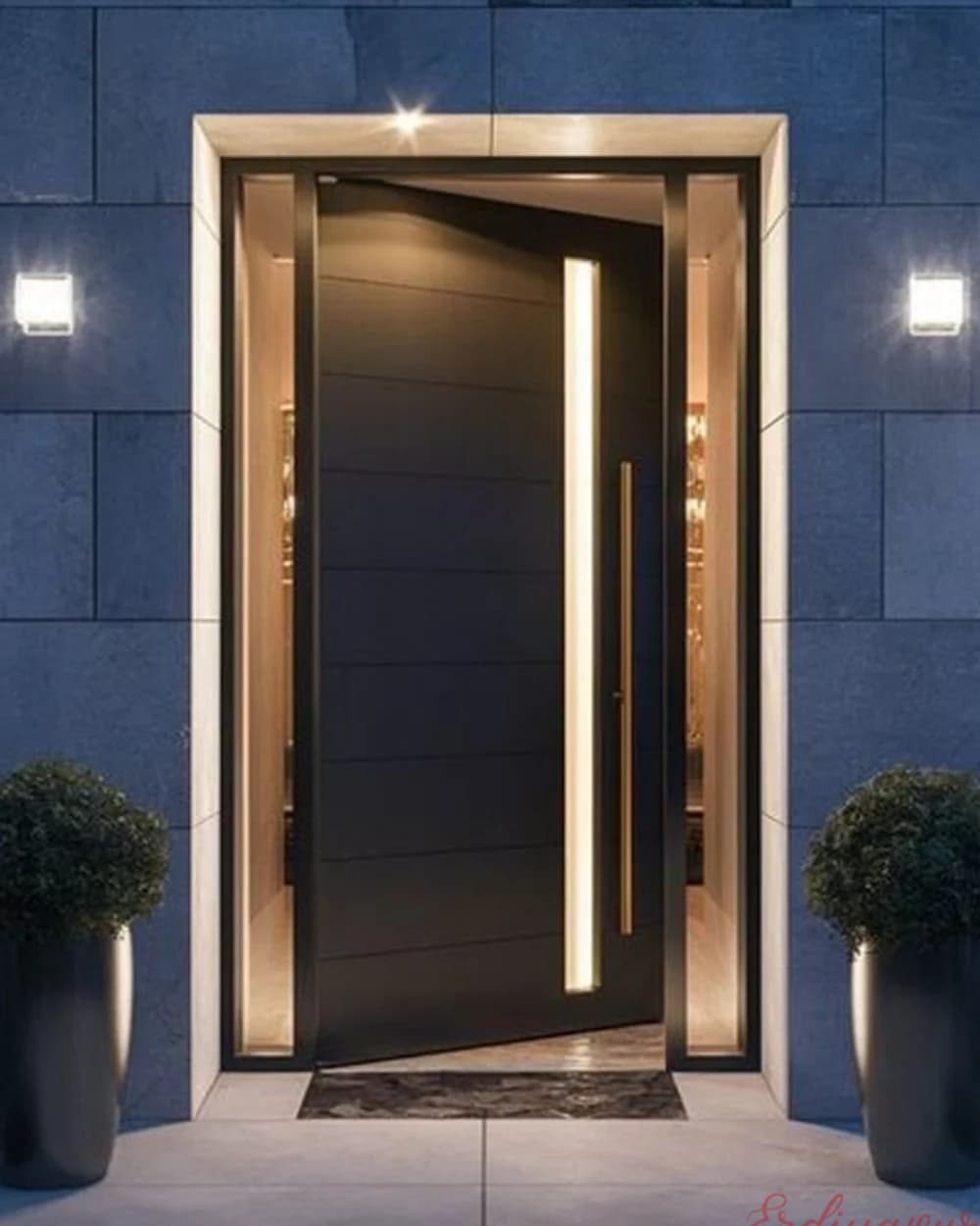 Illuminated Anthracite Pivot Door with Gold Frame — product code BY-309