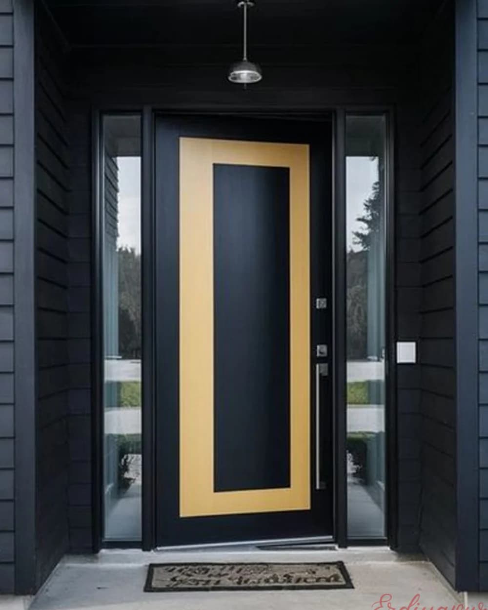 Black Glazed Pivot Villa Door with Gold Frame — product code BY-241