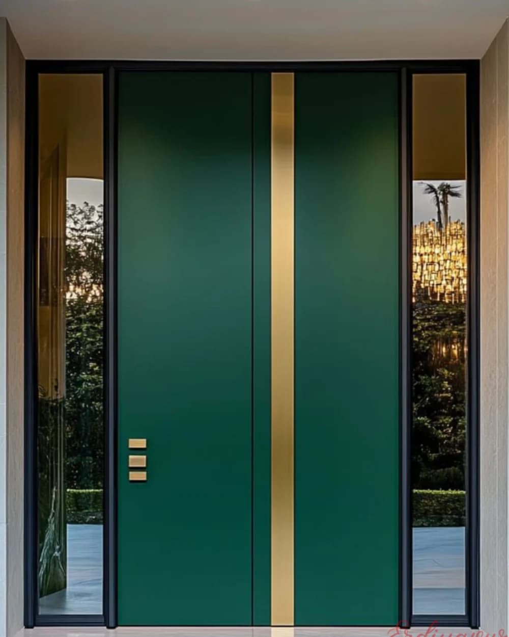 Emerald Green Pivot Villa Door with Gold Strips — product code BY-65