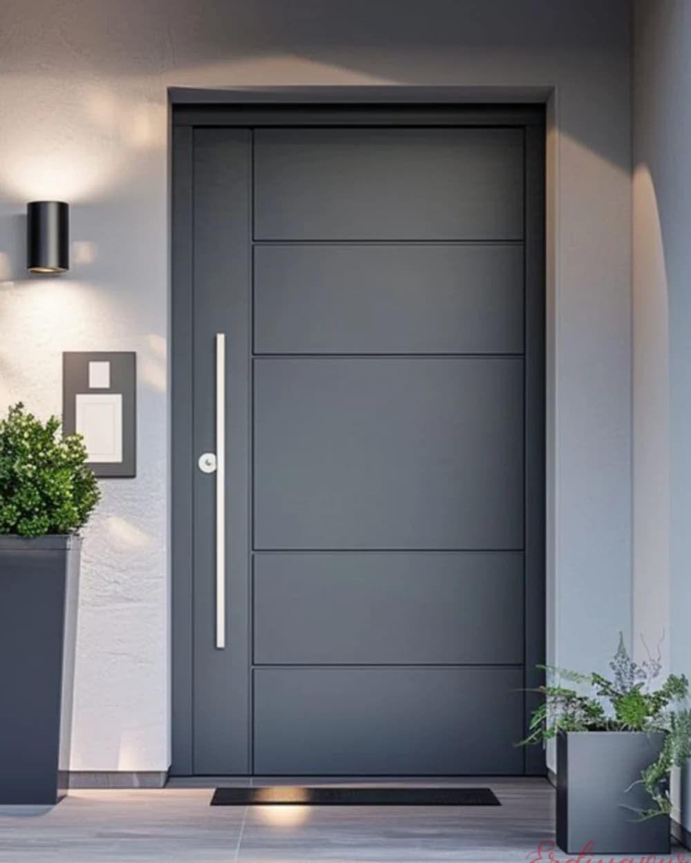 Smoke Grey Pivot Villa Door with Horizontal Grooves — product code BY-55
