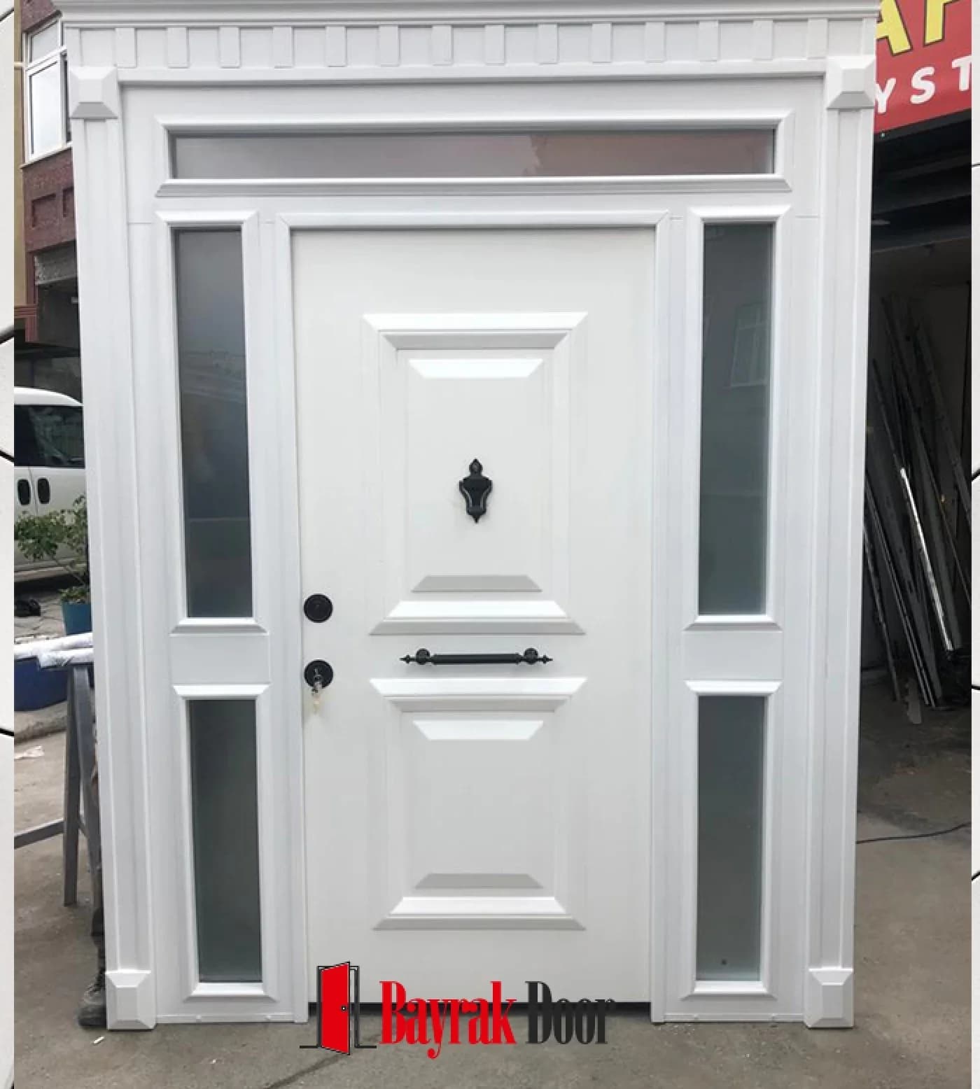 Layered Panel White Villa Door BD-TR90 — White classic villa door given depth by layered panels