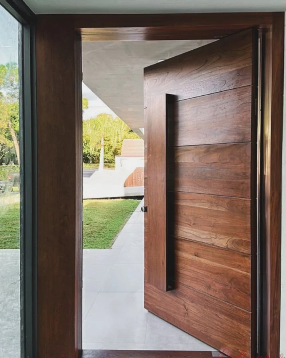Red Walnut Pivot Door with Long Black Handle — product code BY-87