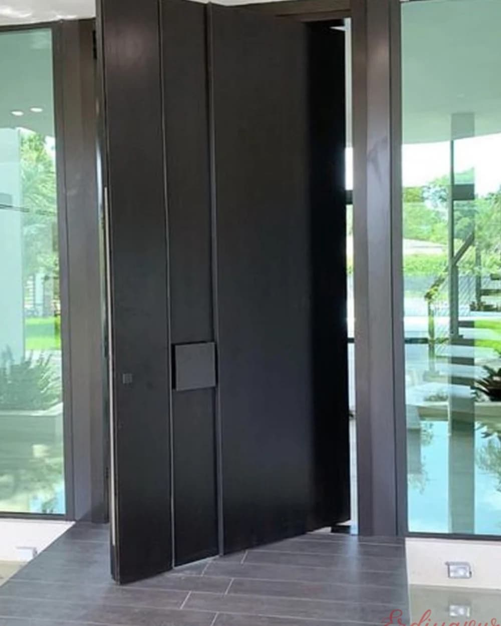 Plain Black Single-Panel Pivot Villa Door — product code BY-143