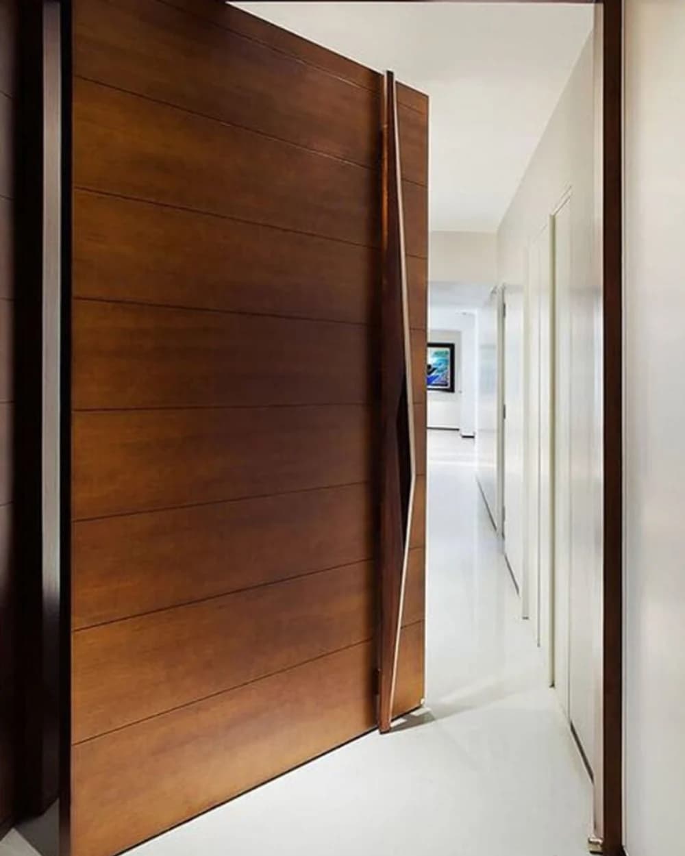 Plain Red Walnut Single-Panel Pivot Door — product code BY-115