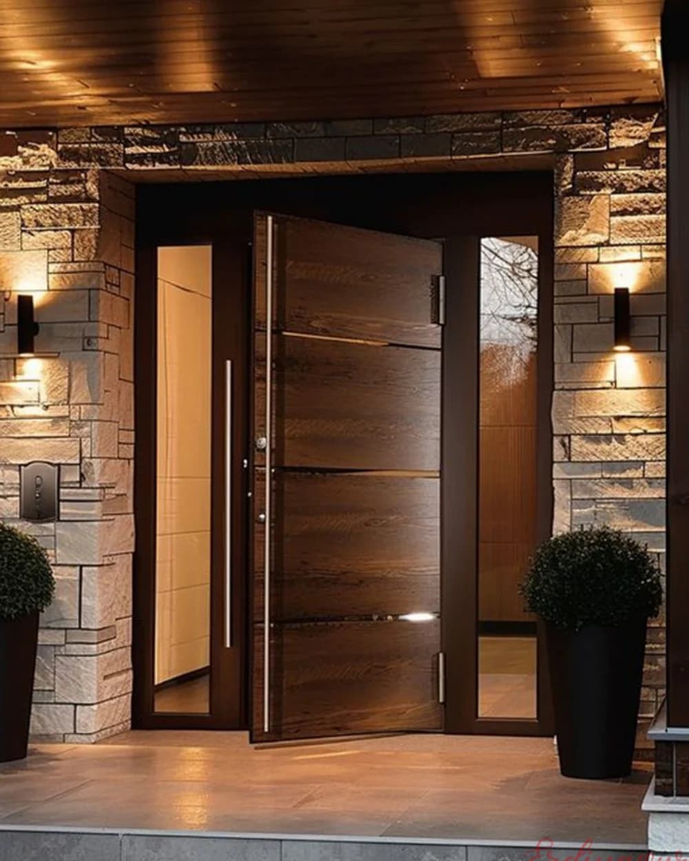 Mink Wooden Pivot Door in a Stone-Clad Entrance — product code BY-155
