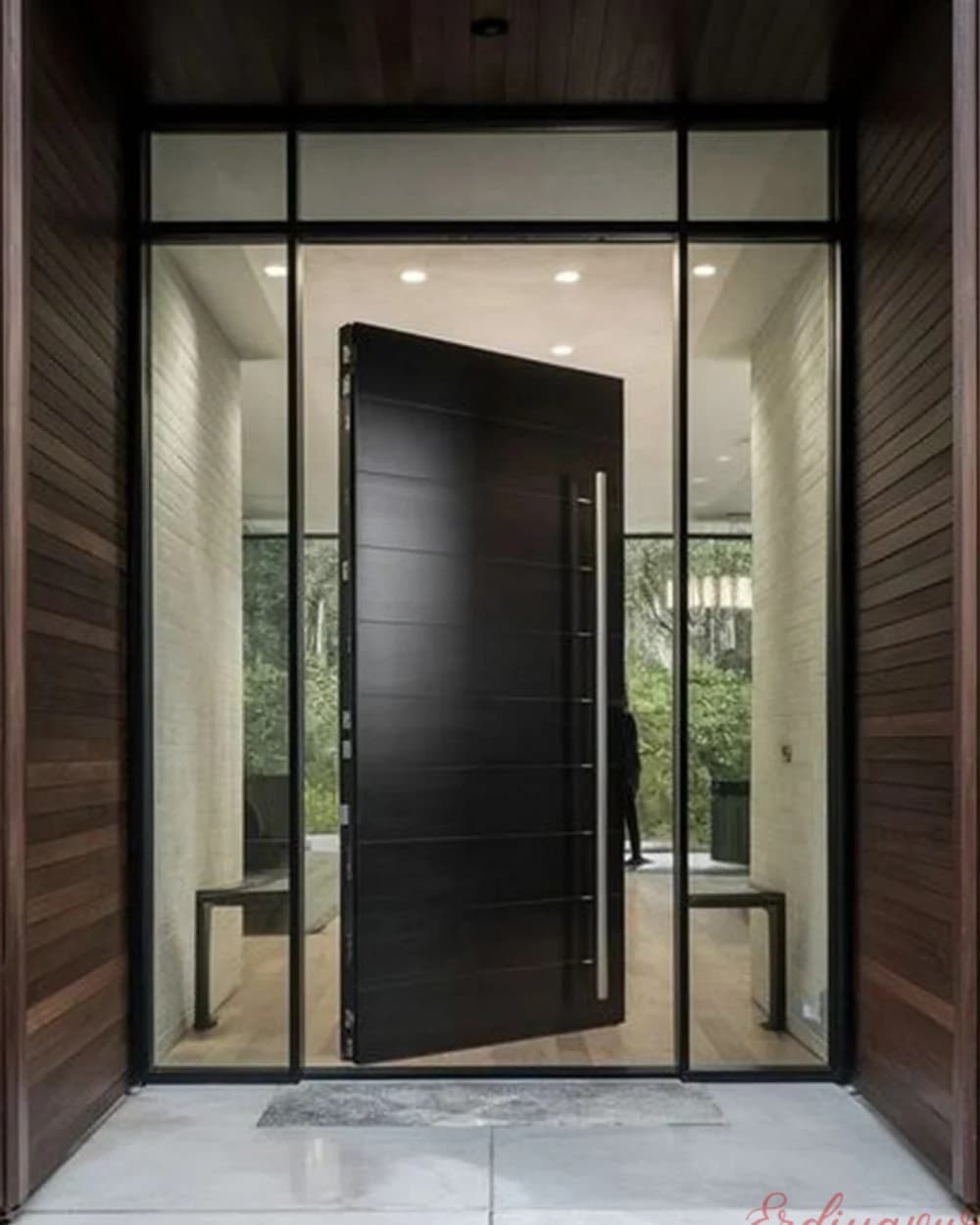 Anthracite Single-Panel Pivot Door on a Glazed Facade — product code BY-231