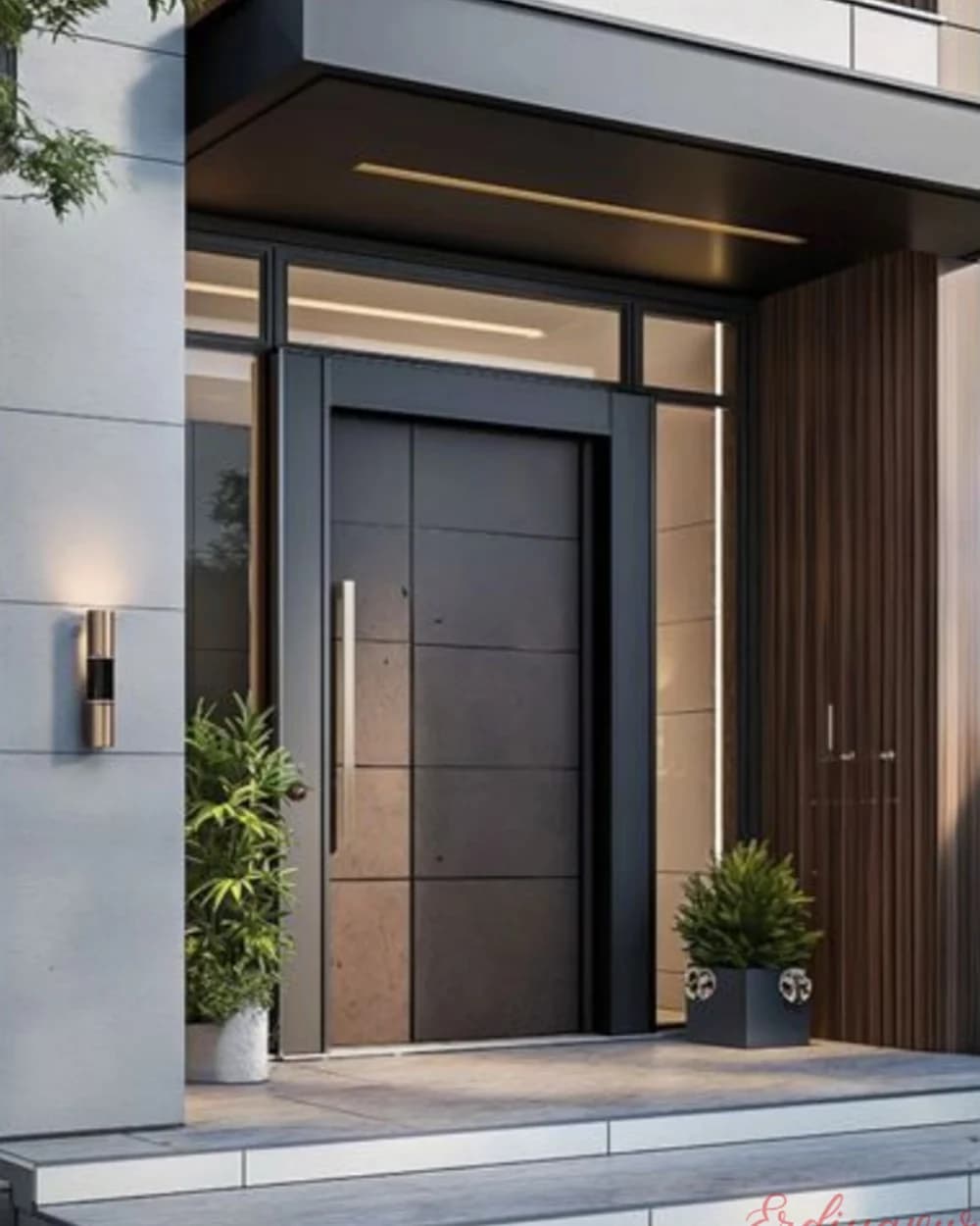 Narrow Glass Strip Anthracite Pivot Door — product code BY-28