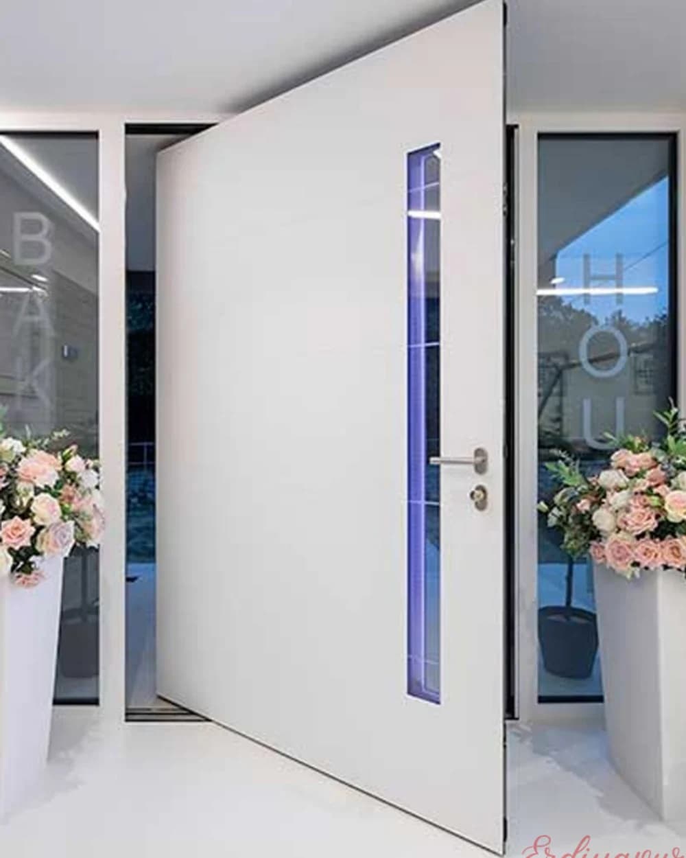 White Pivot Door with Narrow Glass Strip — product code BY-137