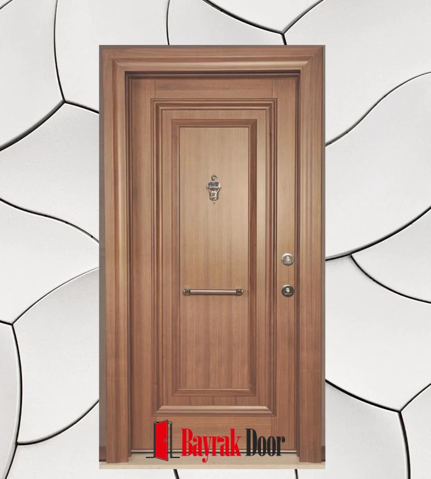 Paneled Honey-Toned Walnut Steel Door C-TR709 — A single large panel frame on honey-toned walnut