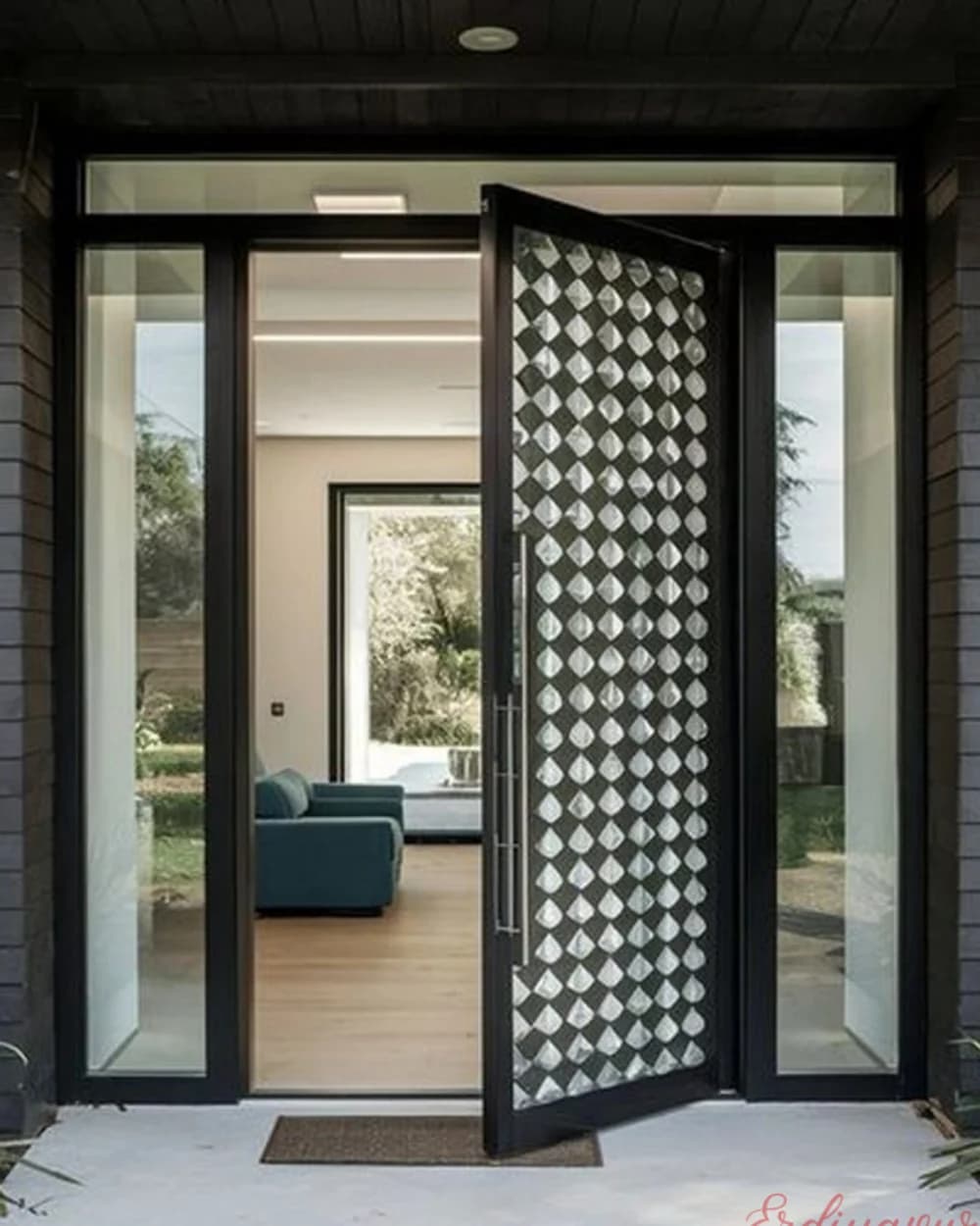 Anthracite Pivot Villa Door with Perforated Panel Pattern — product code BY-276