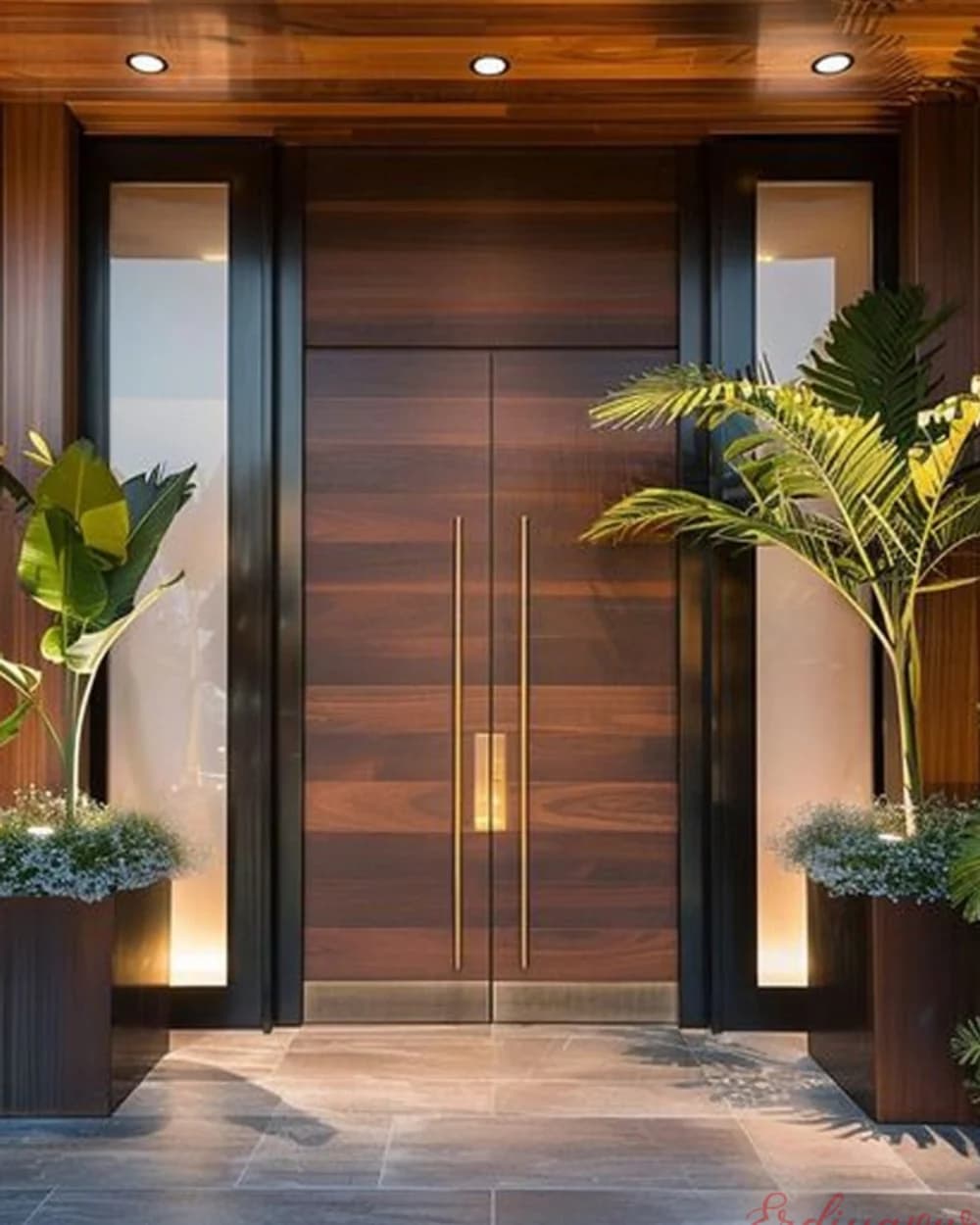 Illuminated Red Walnut Pivot Door with Gold Handle — product code BY-153