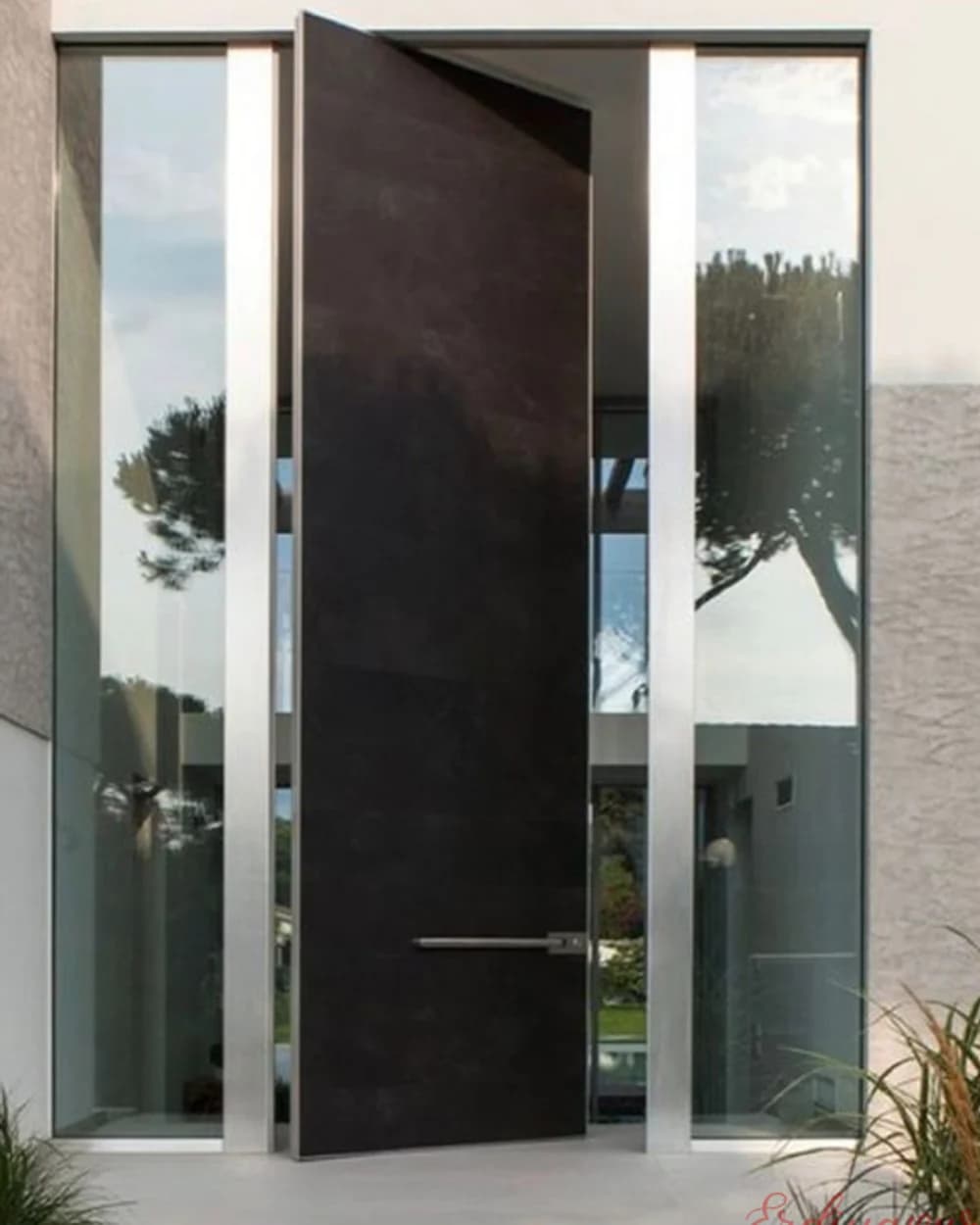 Plain Anthracite Pivot Villa Door with Sidelight — product code BY-144