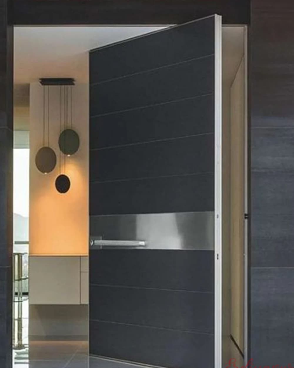 Anthracite Pivot Door with Steel Handle Panel — product code BY-176