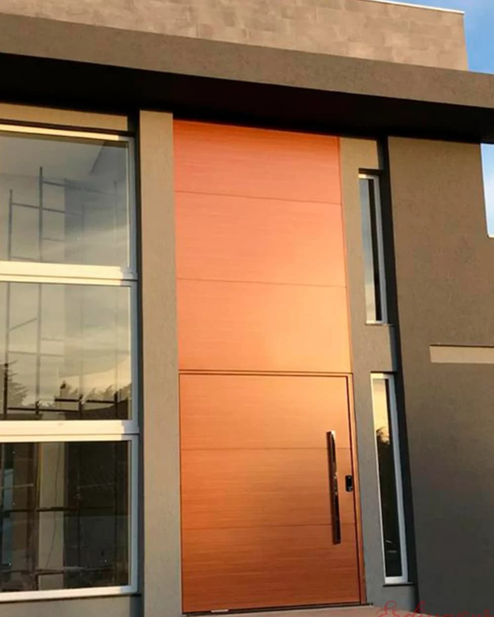 Terracotta Orange Pivot Door with Glazed Side Panel — product code BY-18