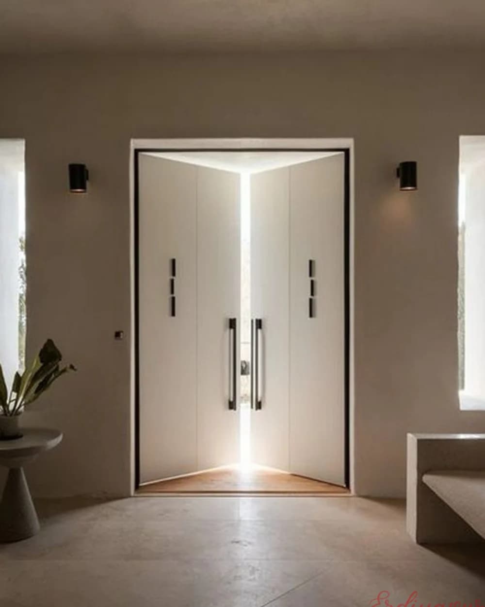 Minimal Cream Pivot Door with Twin Chrome Handles — product code BY-332