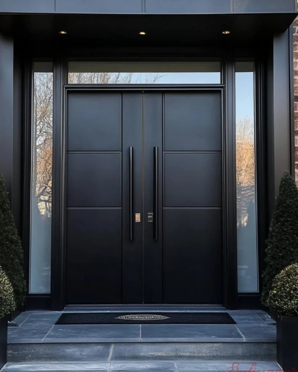 Black Double-Leaf Pivot Door with Twin Handles — product code BY-40
