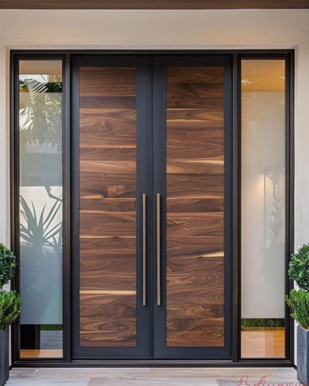 Twin Handle Glazed Walnut Pivot Villa Door — product code BY-9