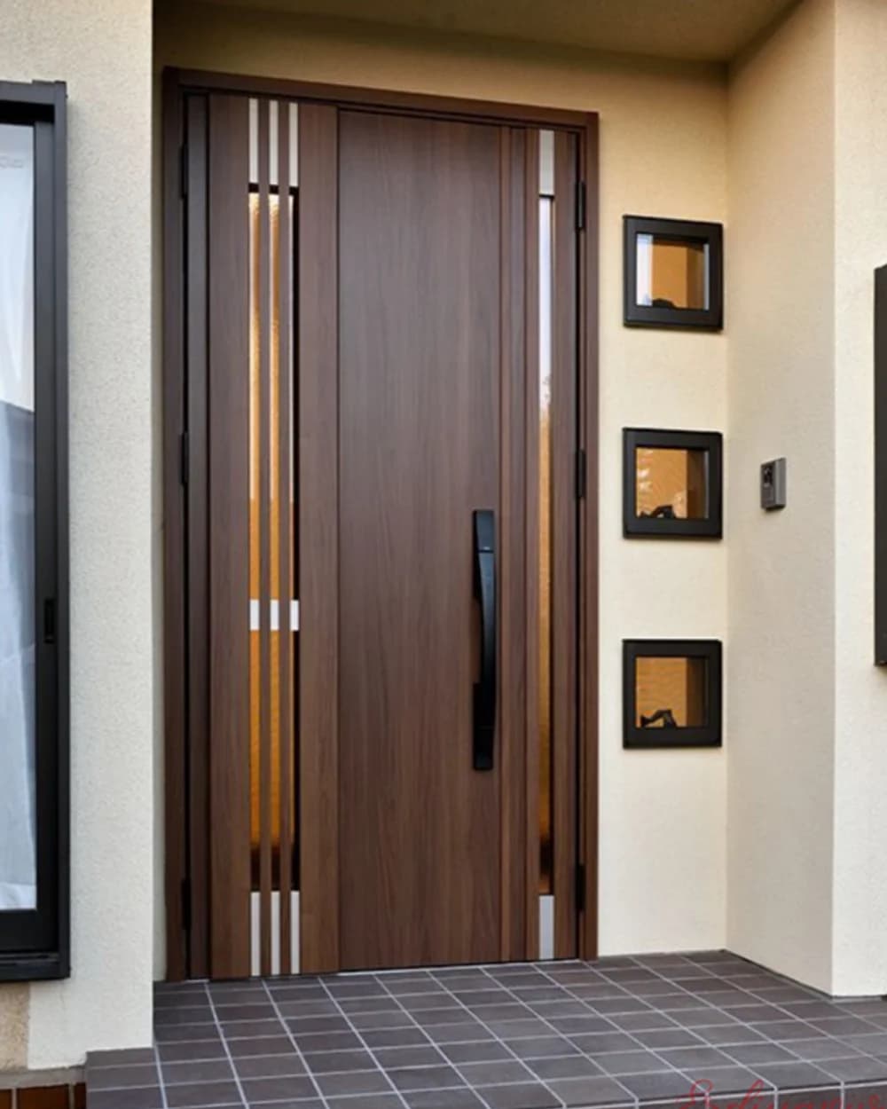 Walnut Pivot Villa Door with Two Vertical Handles — product code BY-108