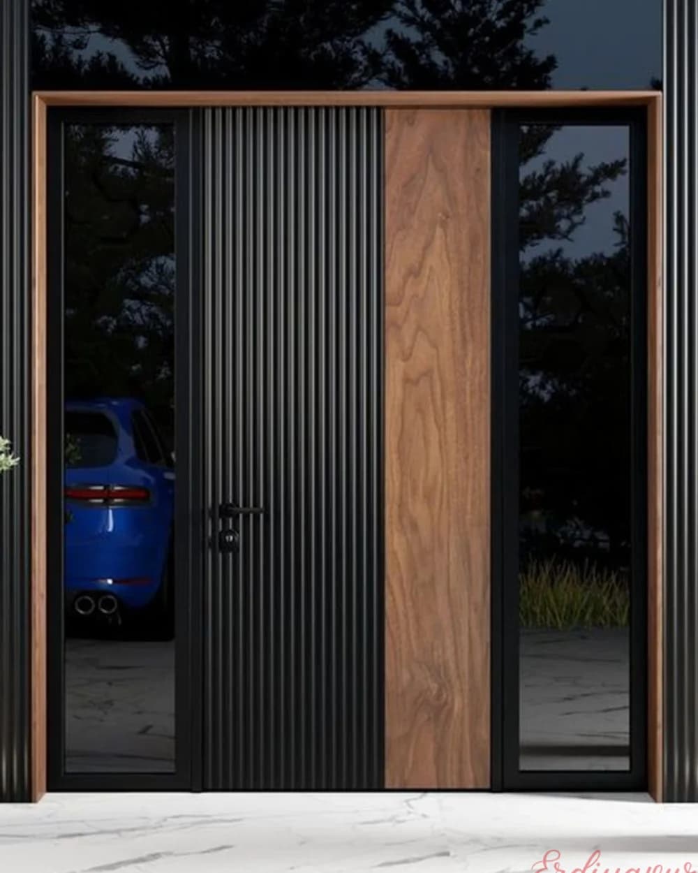 Anthracite Pivot Door with Vertical Fluting and Wooden Frame — product code BY-134