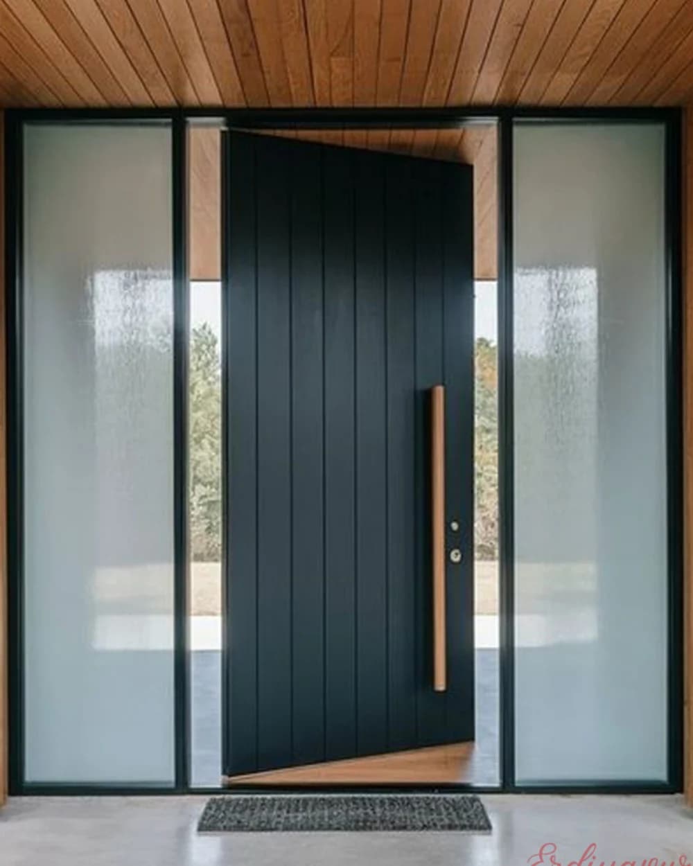 Anthracite Pivot Door with Vertical Grain and Frosted Glass — product code BY-205