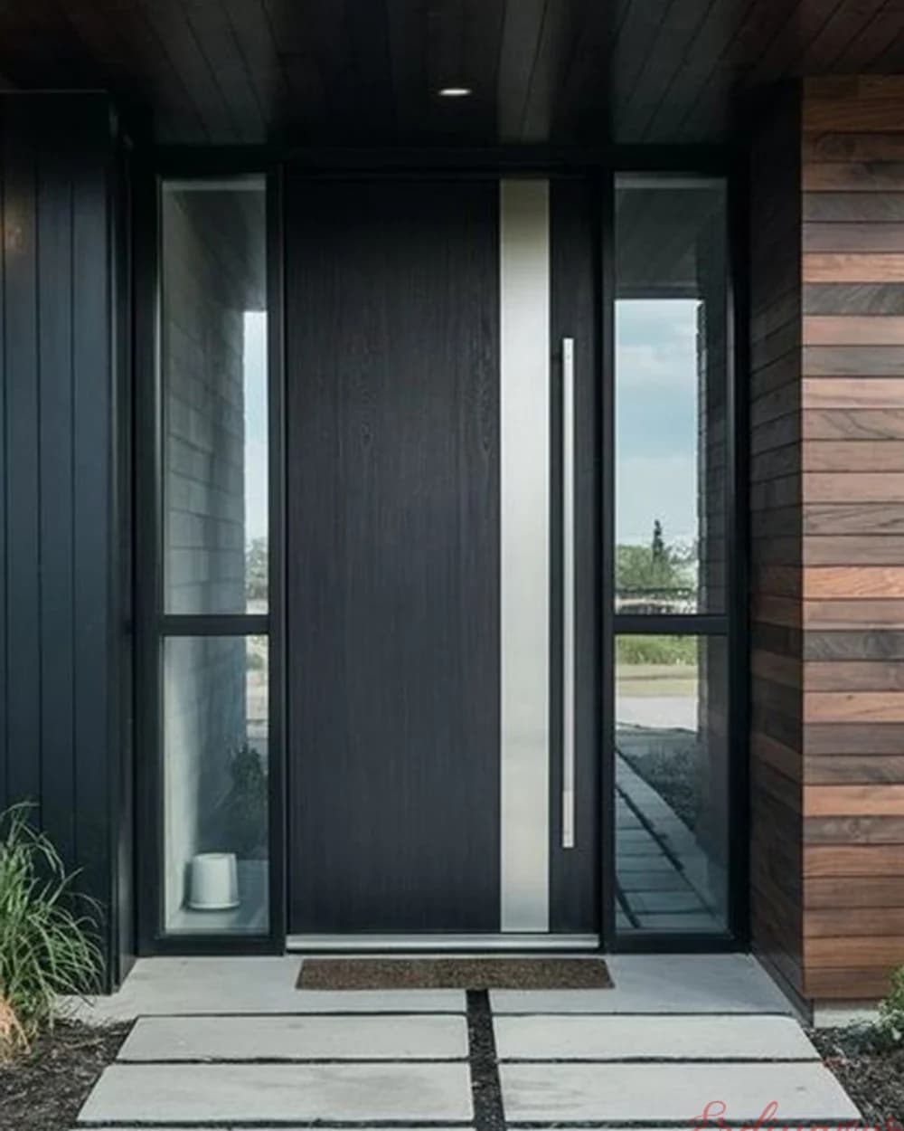 Anthracite Pivot Door with Vertical Grain and Sidelight — product code BY-151