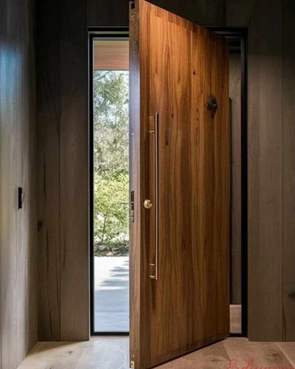 Walnut Interior Pivot Door with Vertical Grain — product code BY-316
