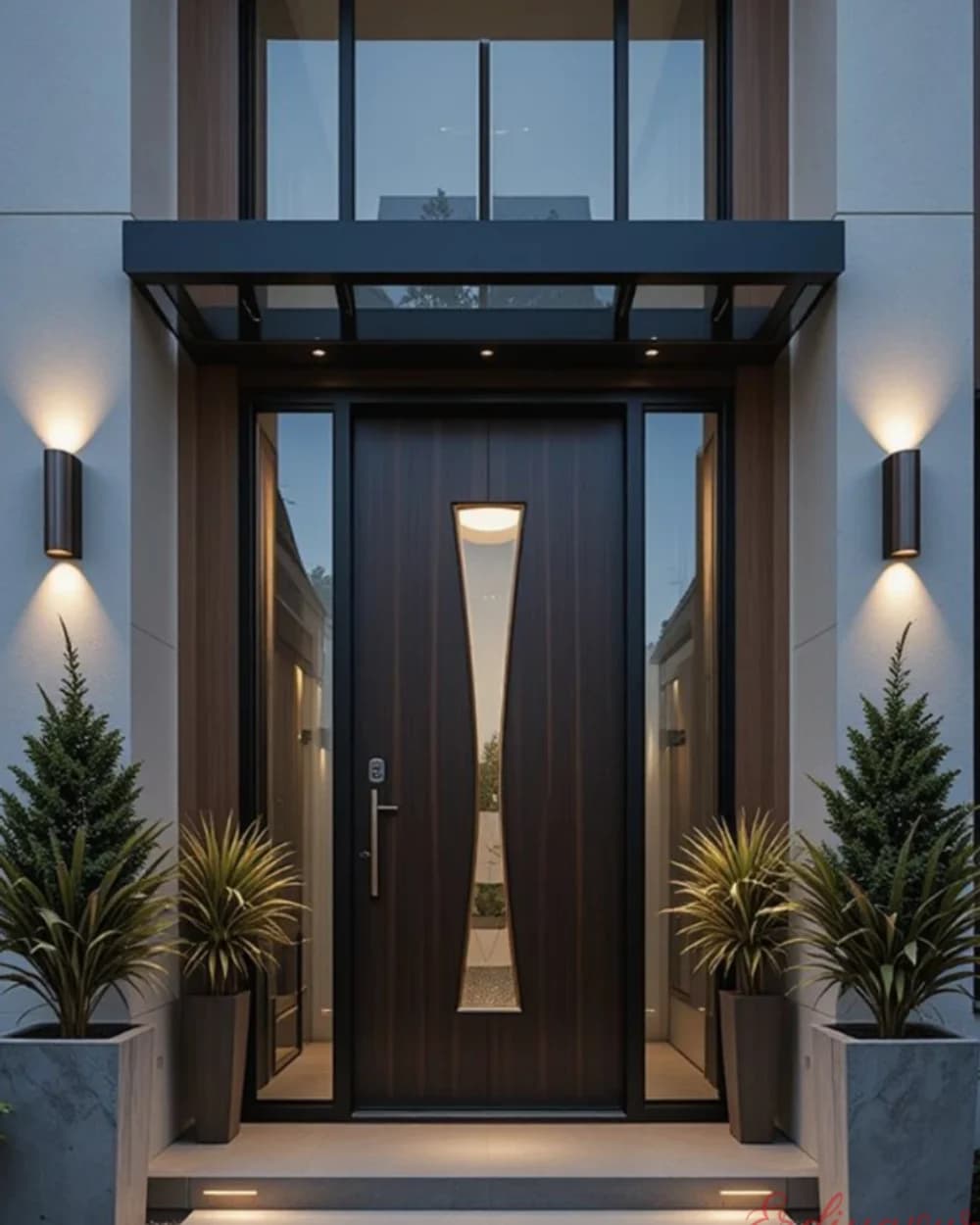 Vertical Light Strip Dark Walnut Pivot Door — product code BY-4