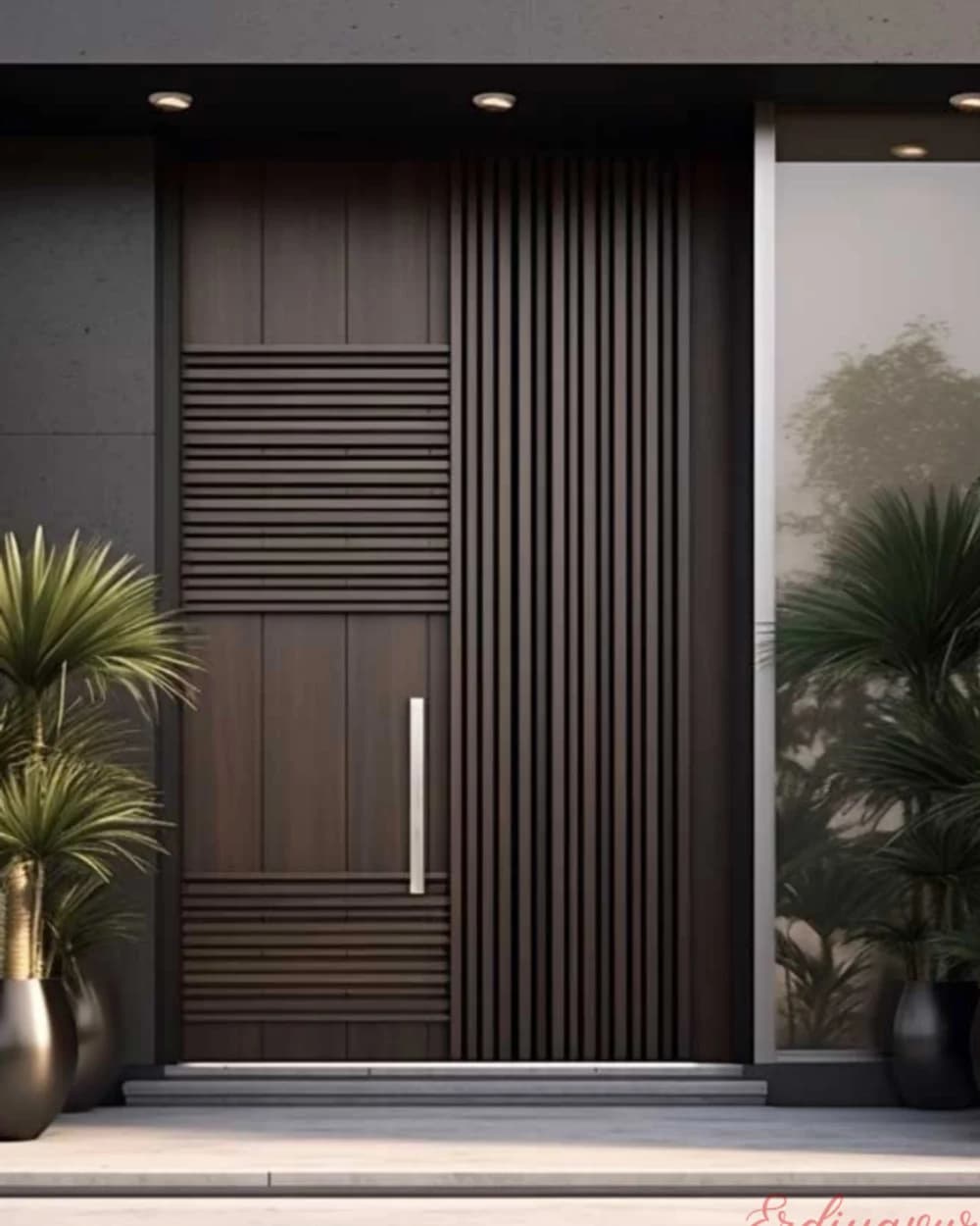 Vertical Slat Dark Walnut Pivot Door — product code BY-38