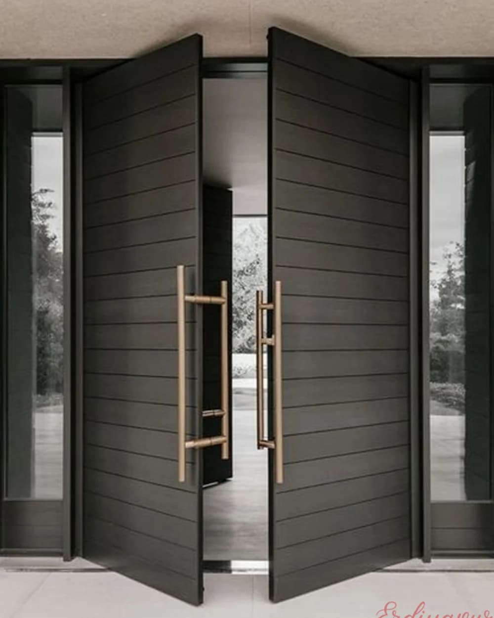 Wide Anthracite Pivot Door with Gold Handle and Sidelight — product code BY-168