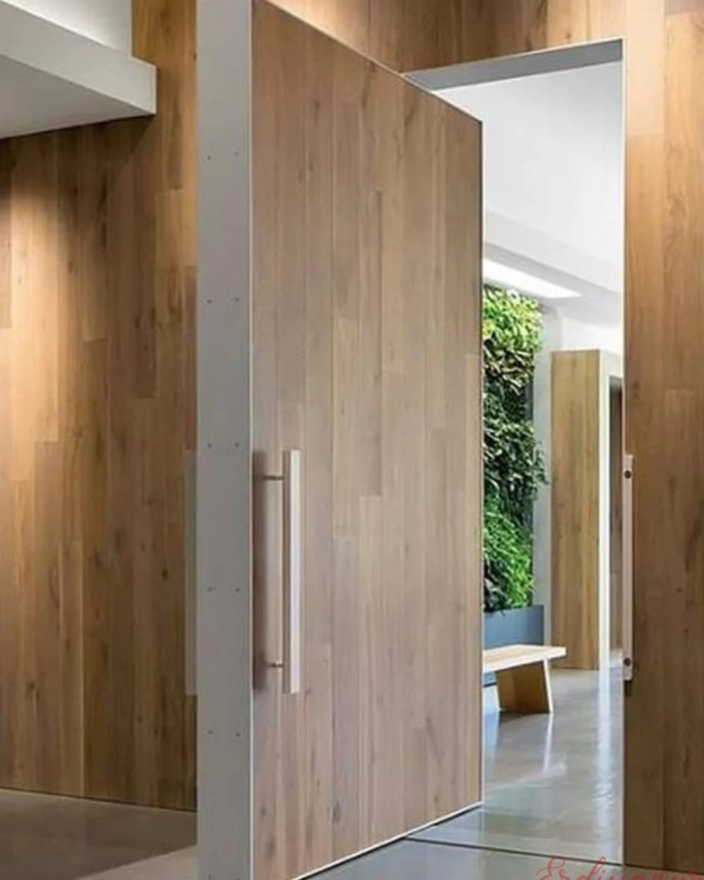 Wide-Leaf Light Walnut Pivot Door with Chrome Handle — product code BY-179