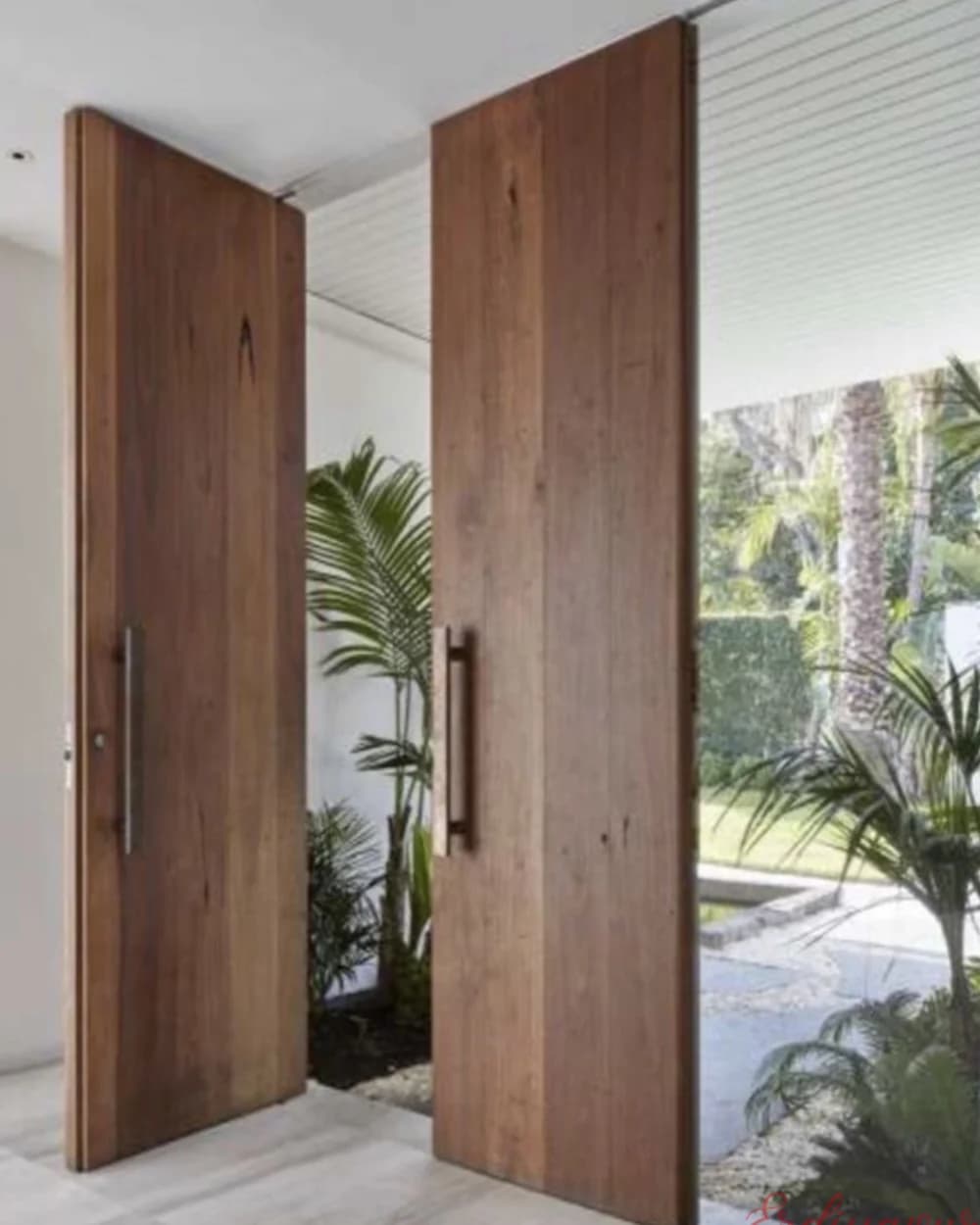 Wide Leaf Walnut Wood Pivot Door — product code BY-15