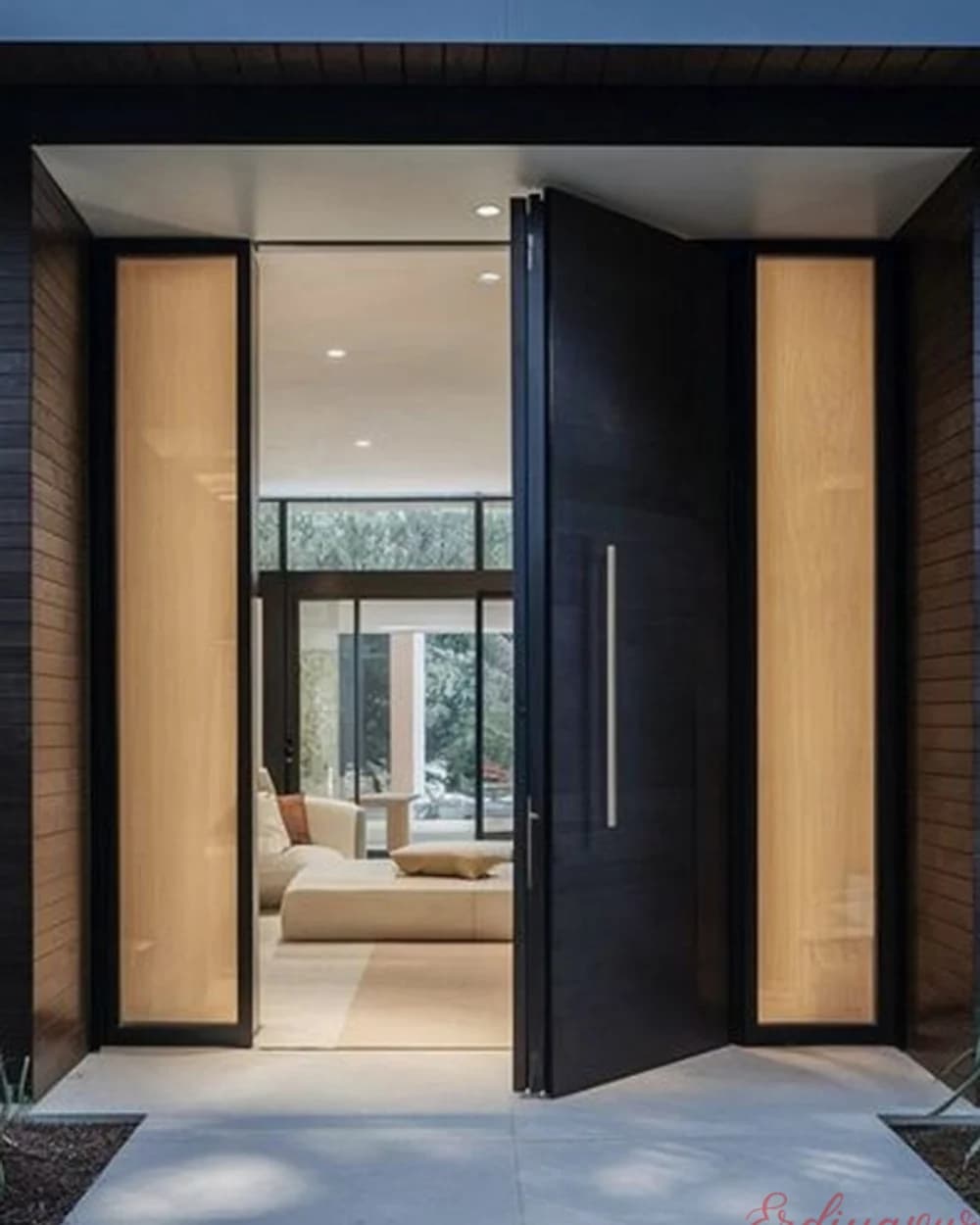 Anthracite Pivot Villa Door with Wood Frame and Sidelight — product code BY-220