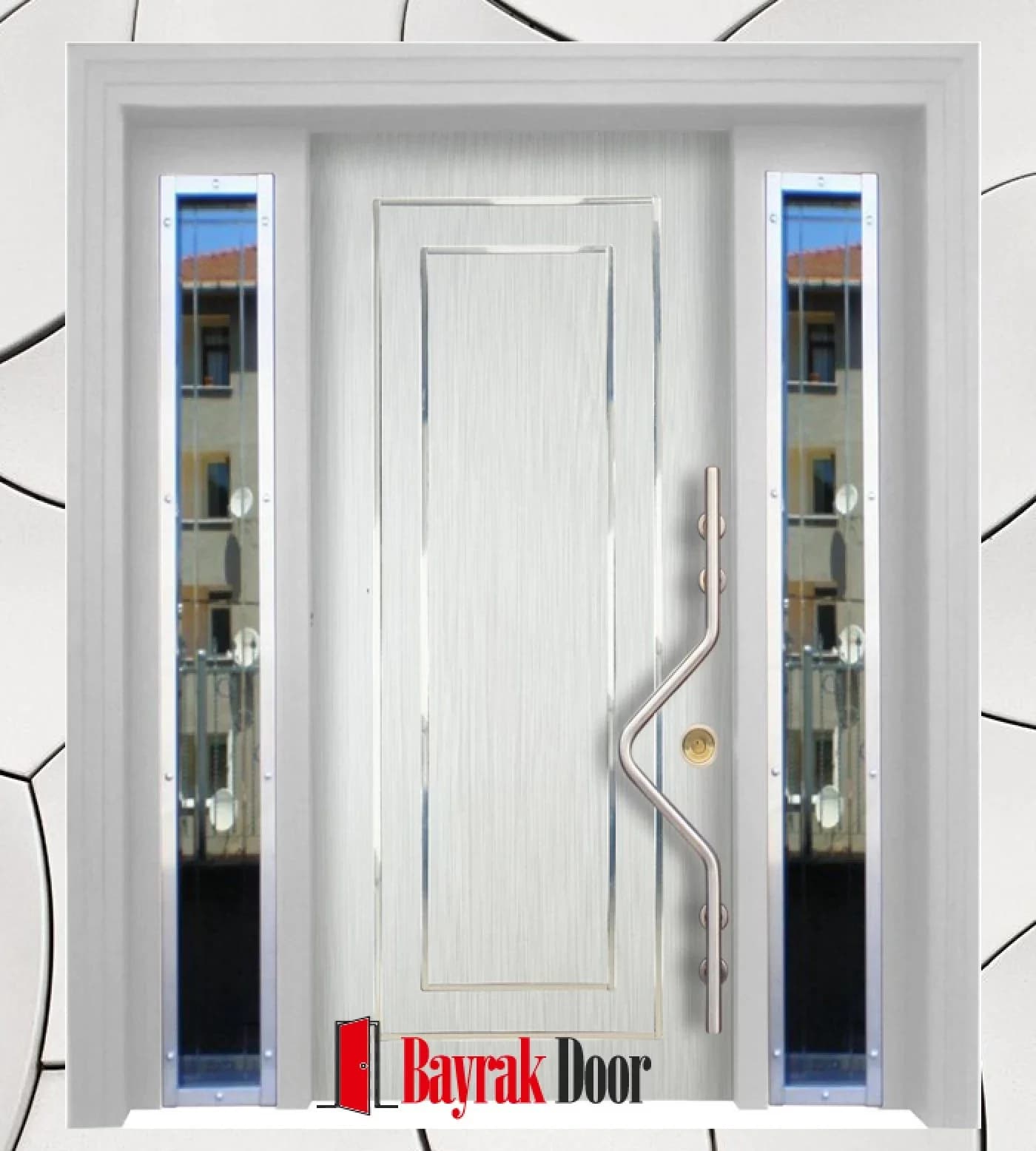 Oval Kaset Beyaz Krem Villa Kapısı BD-TR24 — Krem beyaz gövdede oval kaset panel ve kavisli altın tonlu kulp