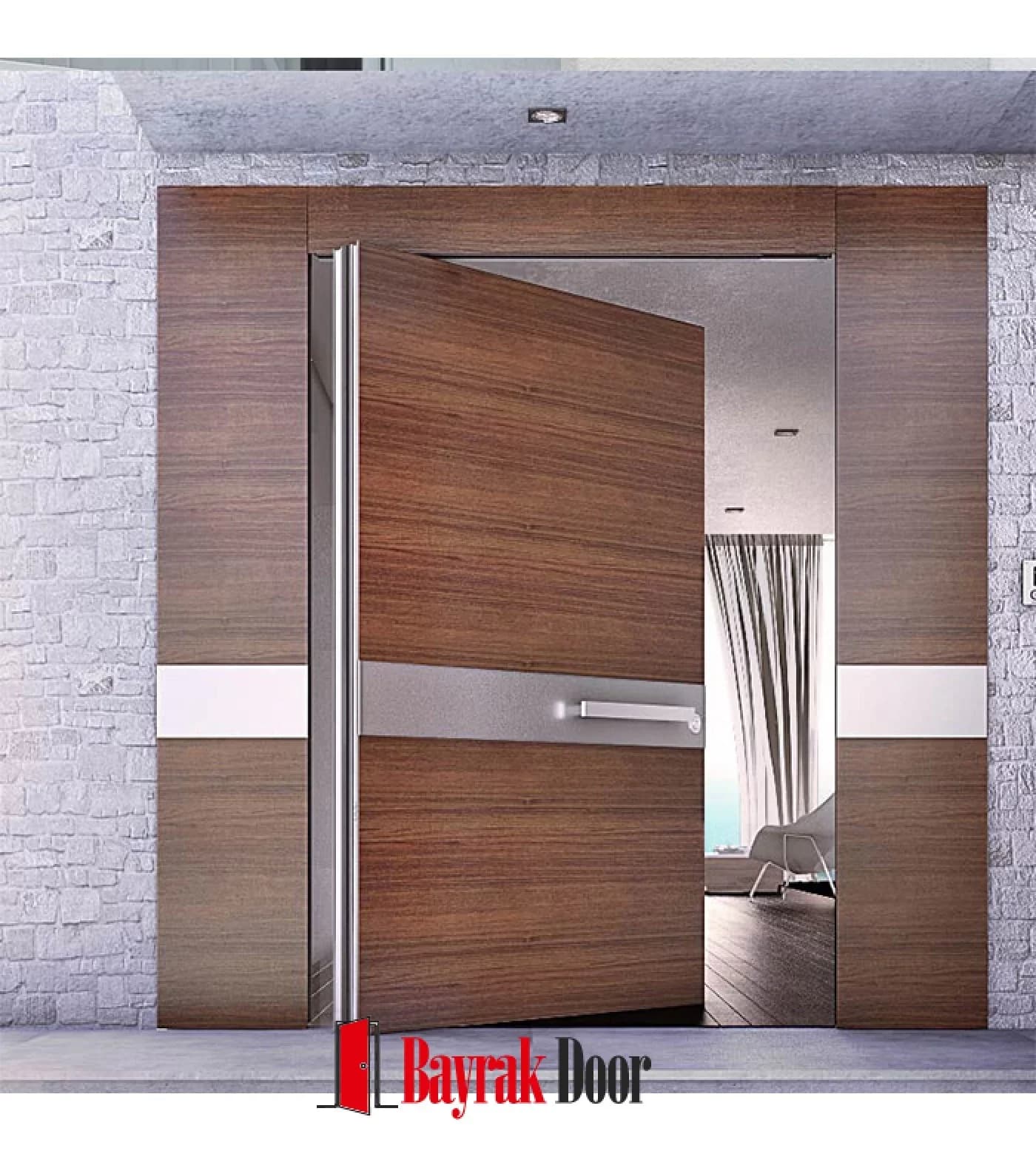 Panele Devam Ceviz Pivot Çelik Kapı TR313