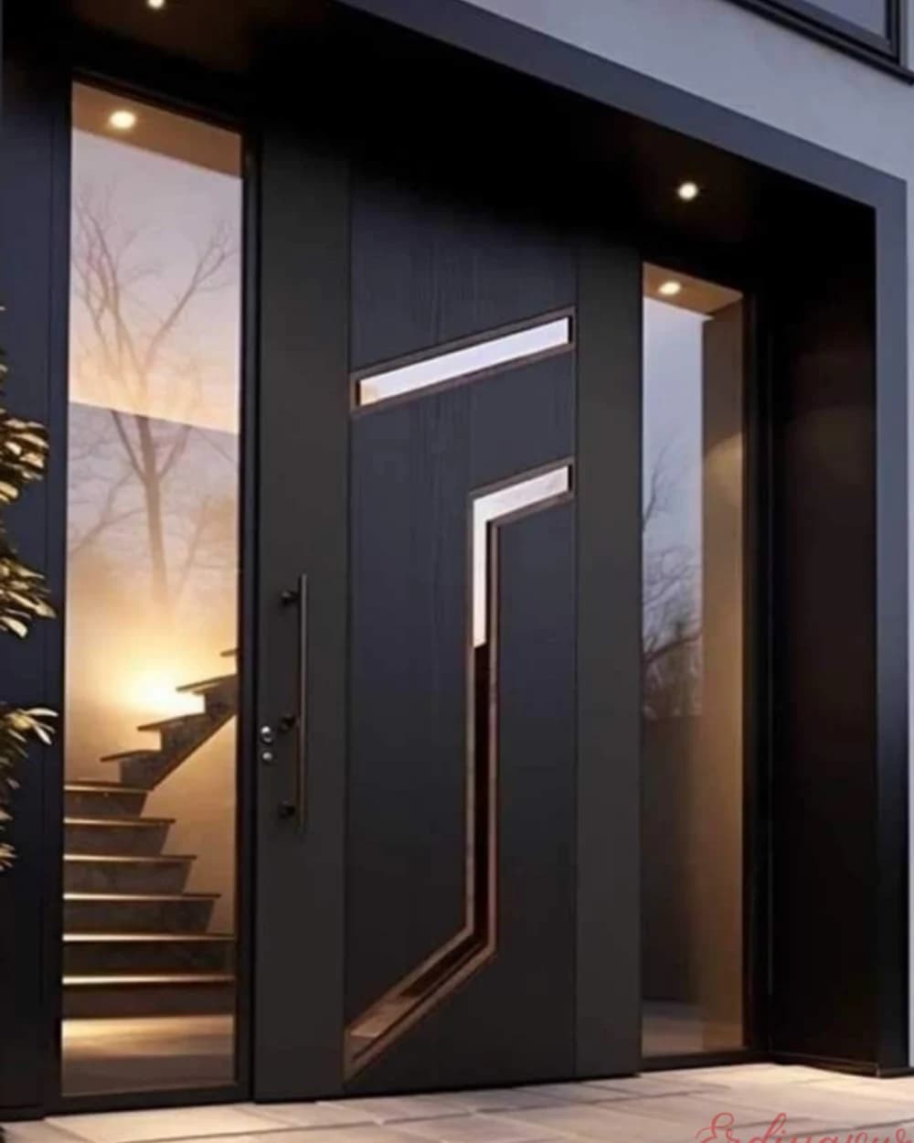 Kırık Çizgi Desenli Siyah Pivot Villa Kapısı — ürün kodu BY-37