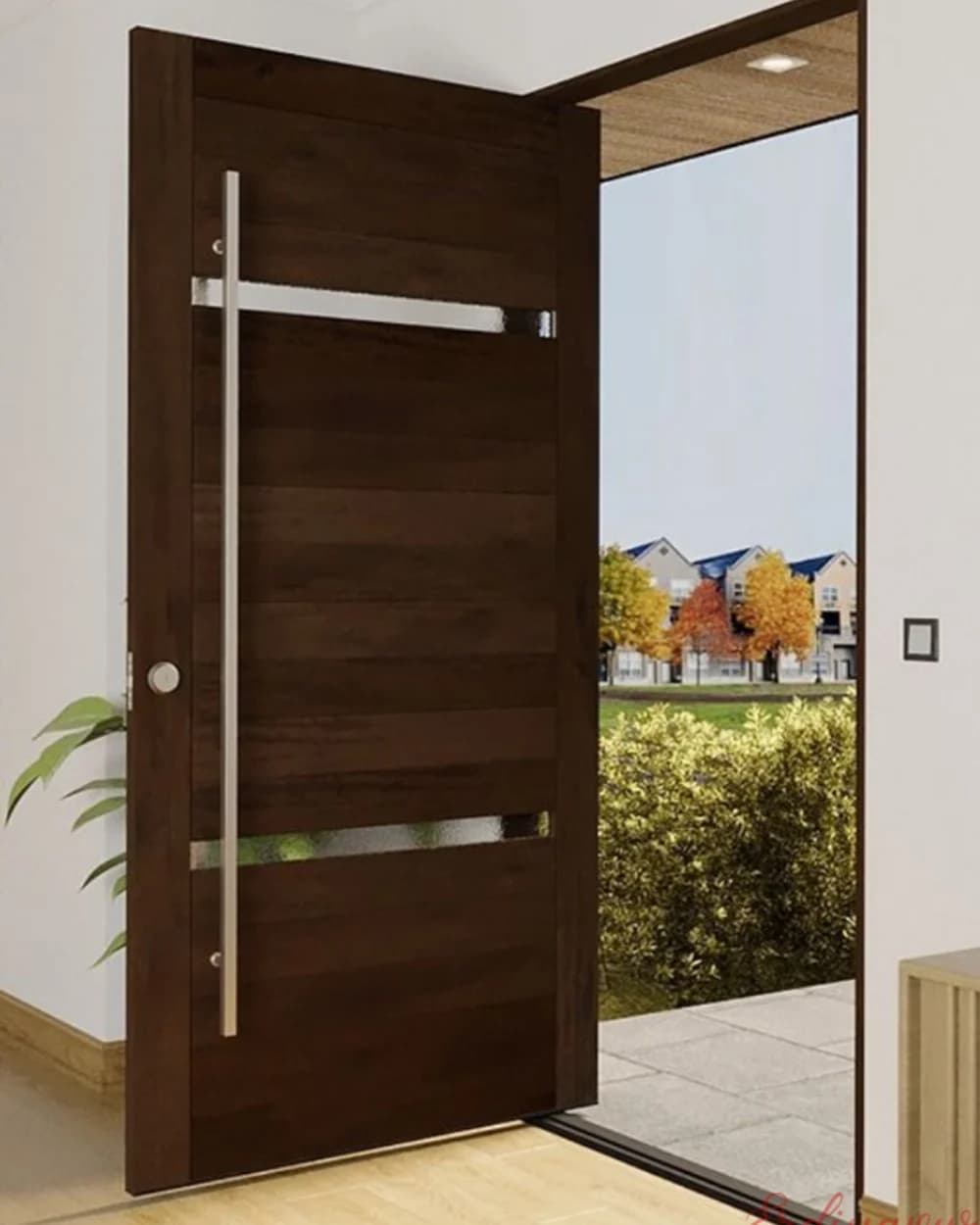 Krom Kulplu Koyu Ceviz Pivot Villa Kapısı — ürün kodu BY-76